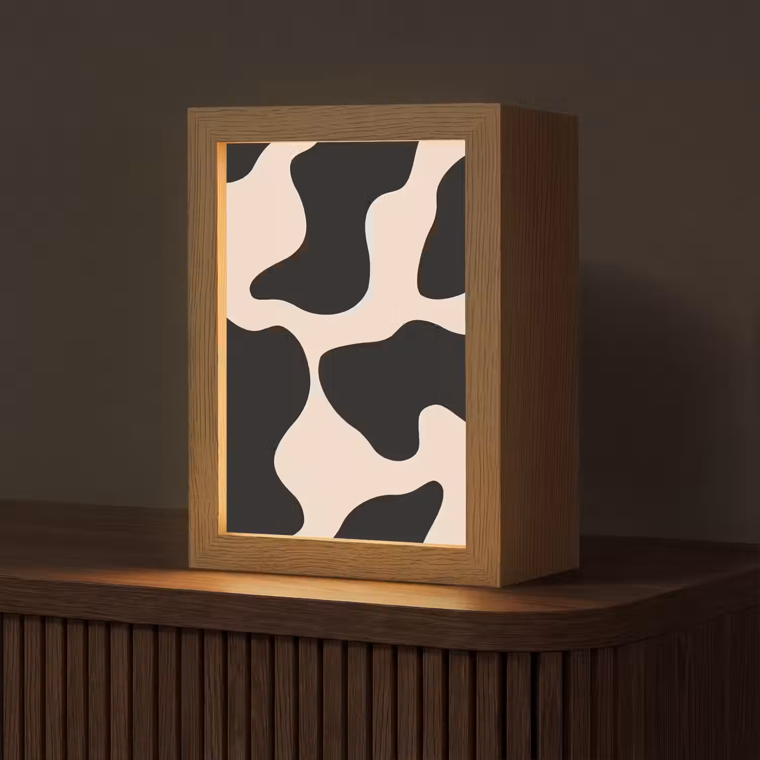 Vlekkenpatroon - Koe - Beige Light Box met kabel (Tafellamp) klein -z3d_website
