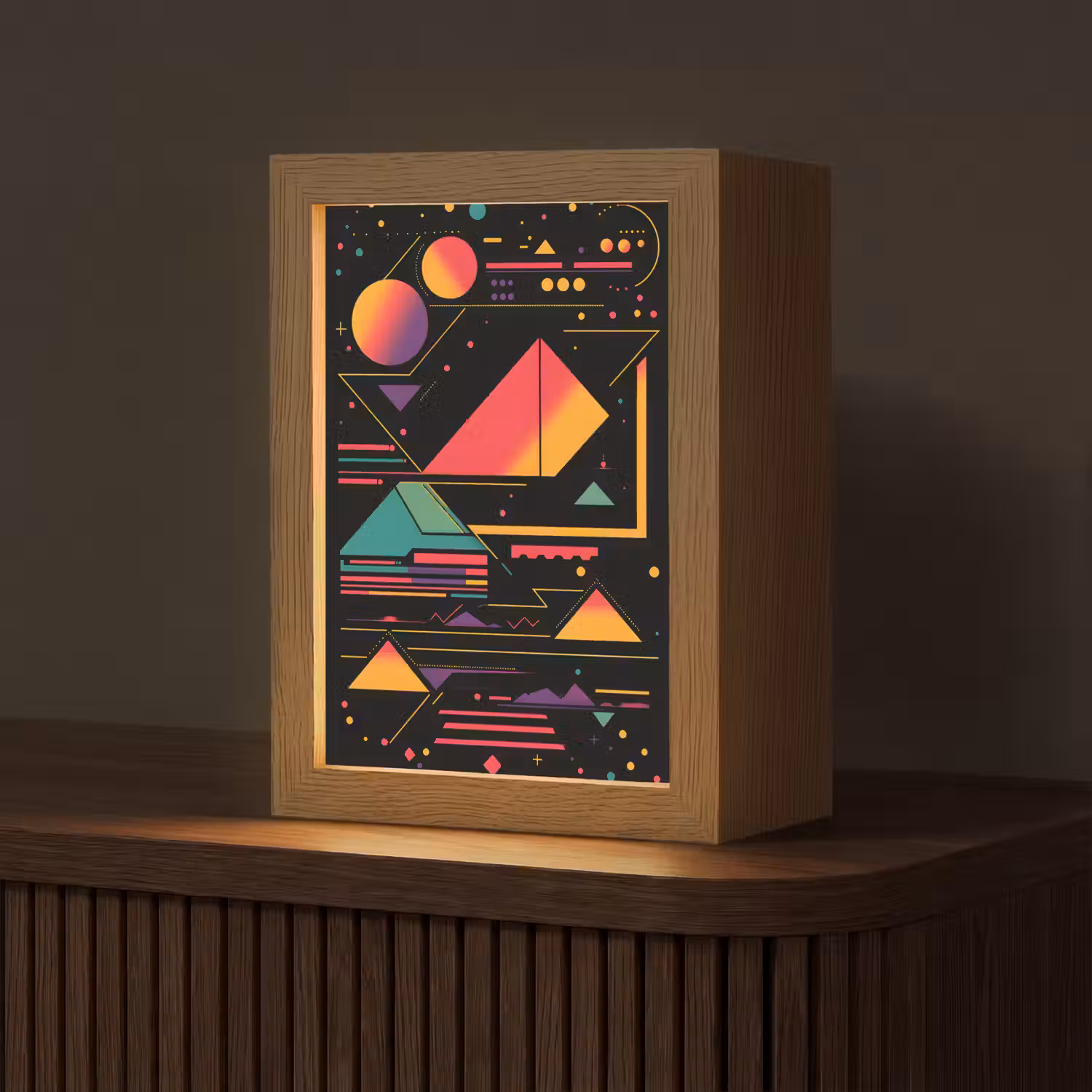 Piramides - Cirkels - Neonkleuren - Geometrisch Light Box met kabel (Tafellamp) klein -z3d_website