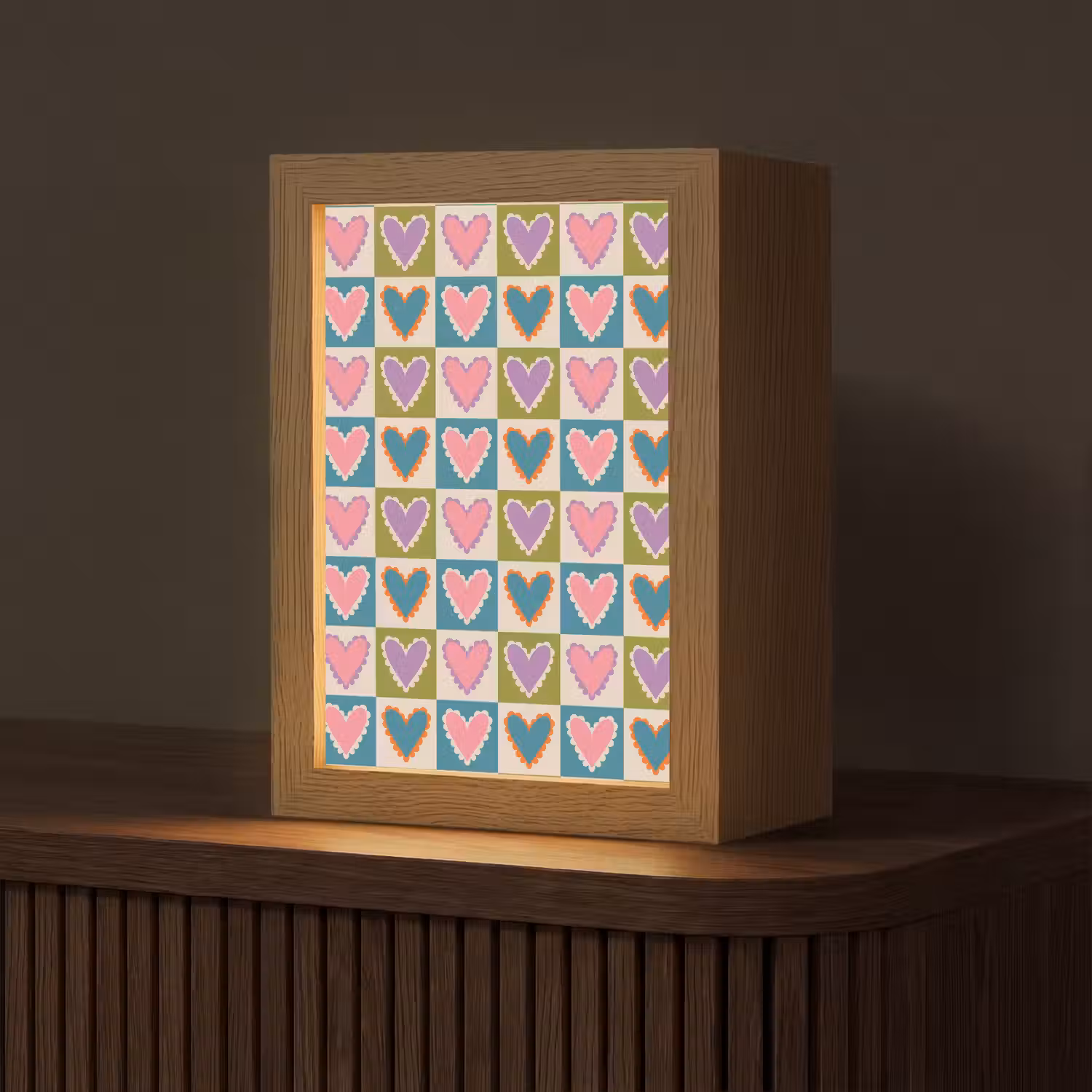 Retro - Kleuren - Patroon - Hartjes Light Box met kabel (Tafellamp) klein 925 -z3d_website