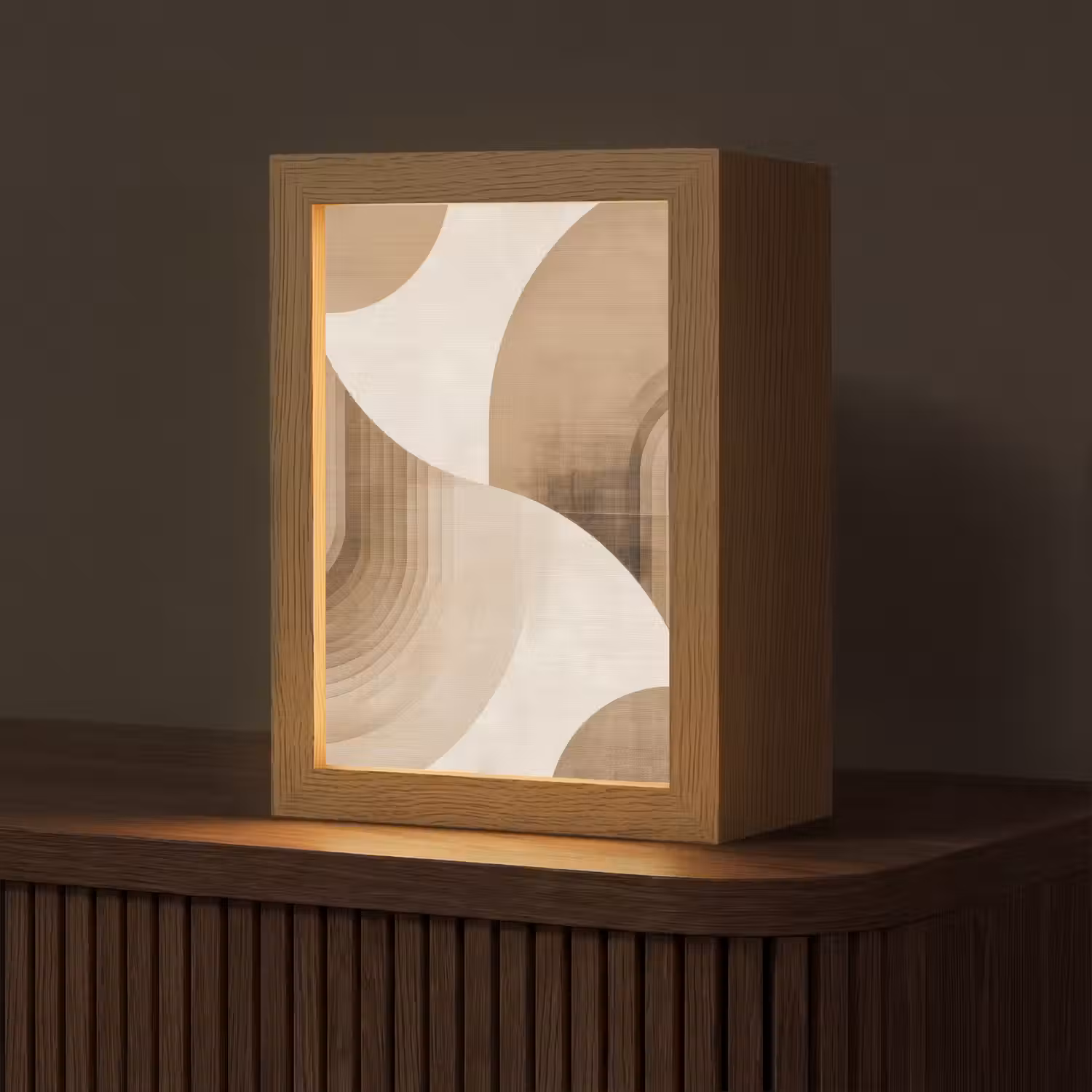 Retro - Geometrische lagen - Aardetinten Light Box met kabel (Tafellamp) klein -z3d_website