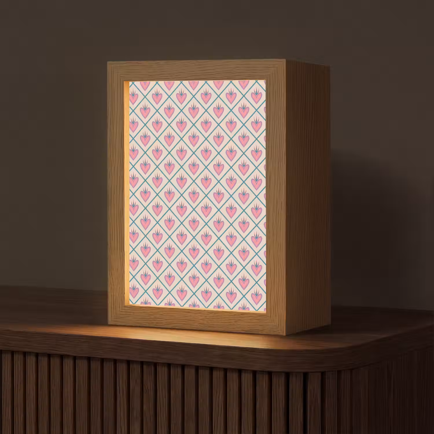 Retro - Ruit - Hartjes - Patroon Light Box met kabel (Tafellamp) klein 925 -z3d_website
