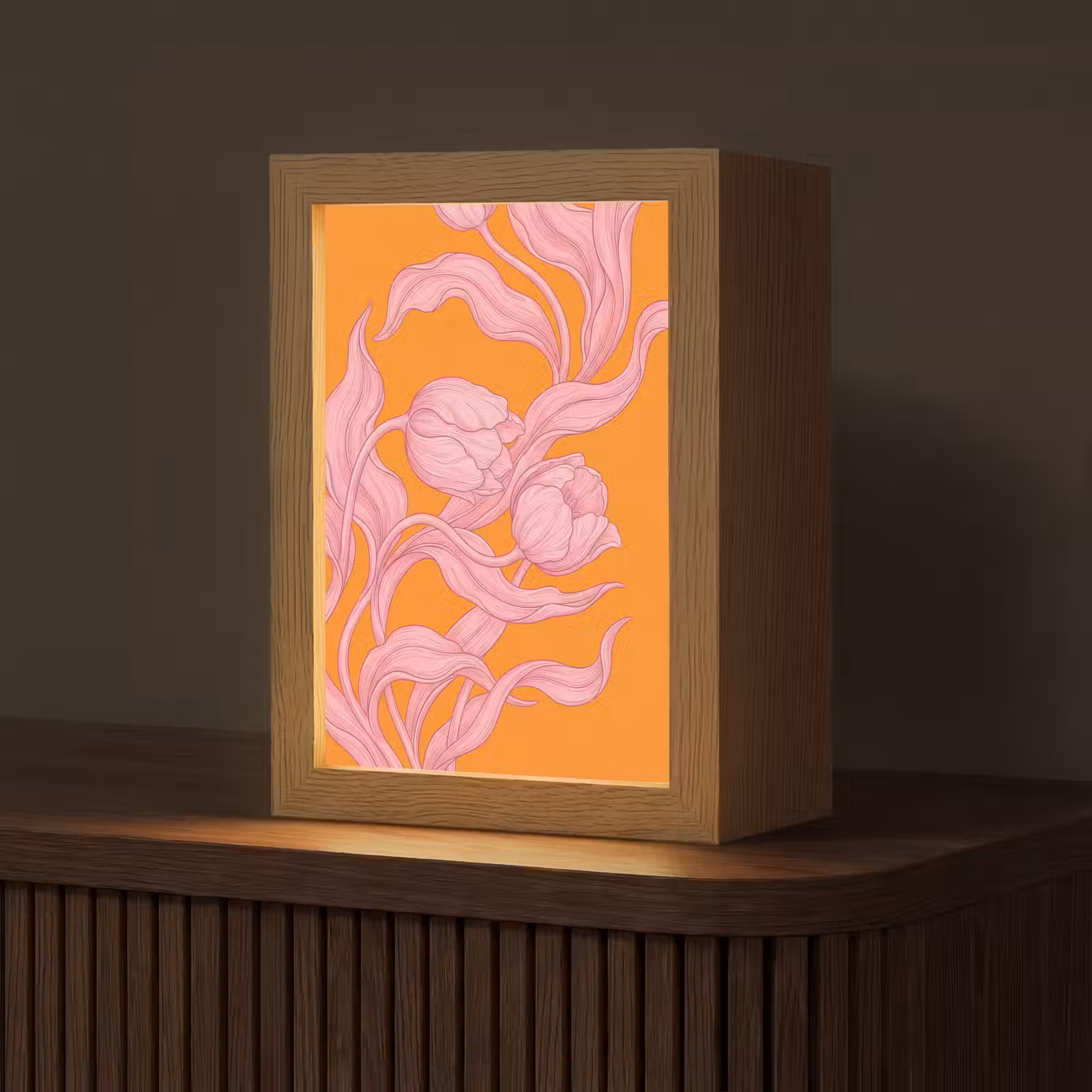 Tischlampe - Rosa Blumen – Modern - Roze bloemen - Modern Light Box met kabel (Tafellamp) klein