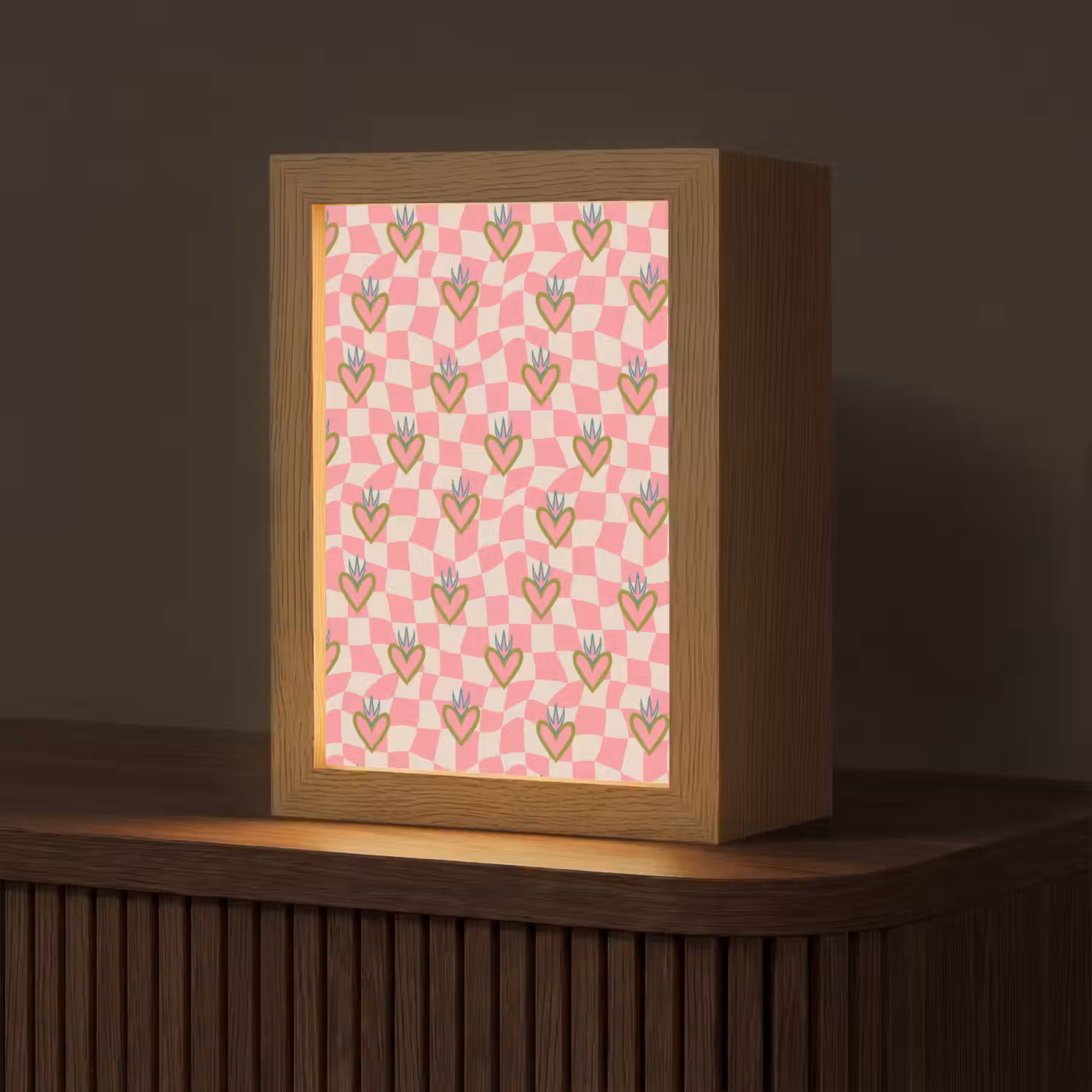 Roze - Retro - Patroon - Geblokt Light Box met kabel (Tafellamp) klein 925 -z3d_website