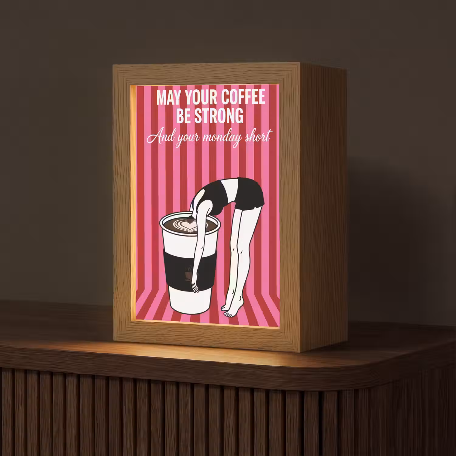 Roze - Strepen - Koffie - Maandag Light Box met kabel (Tafellamp) klein -z3d_website