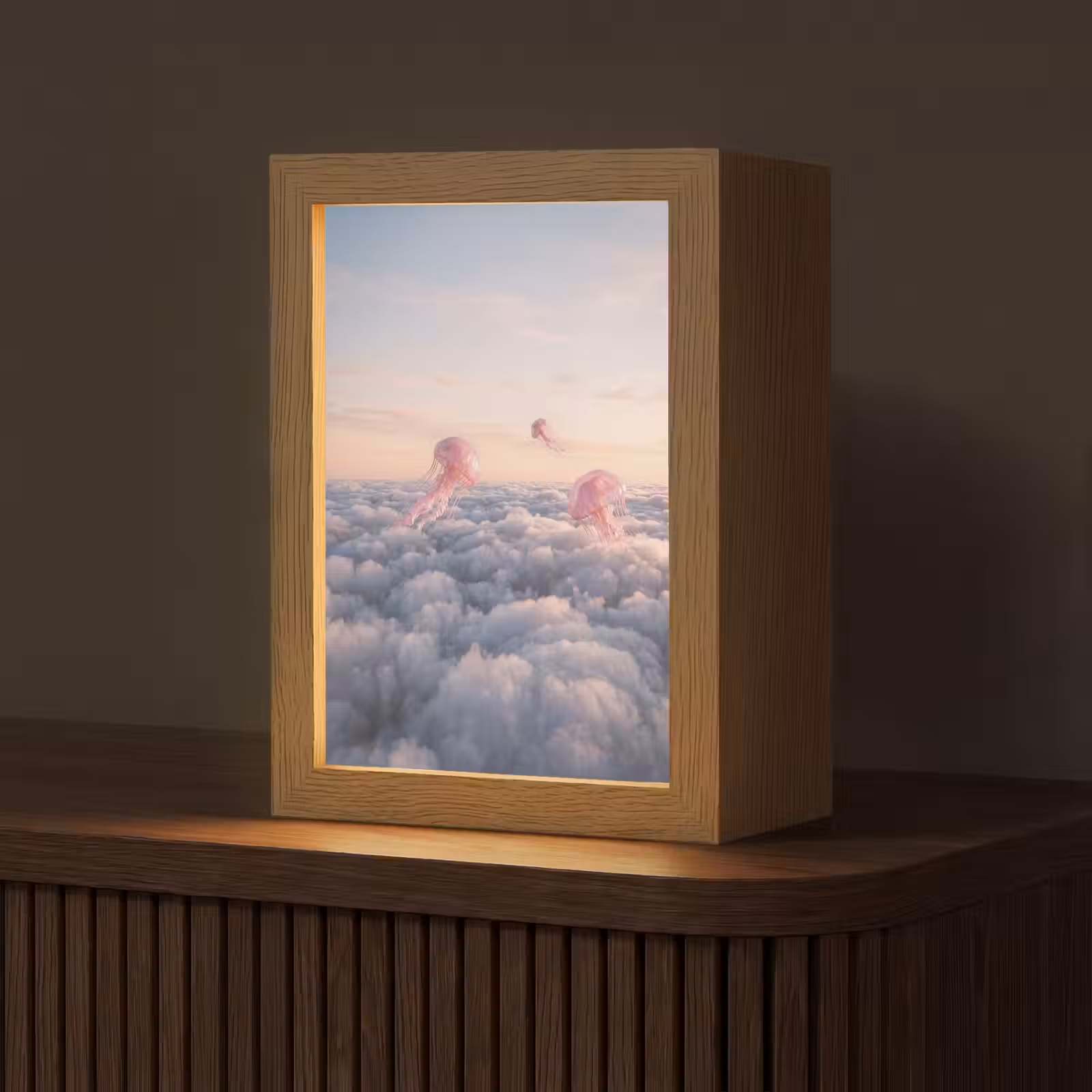 Tischlampe - Rosa Tier – Wolken - Roze dier - Wolken Light Box met kabel (Tafellamp) klein