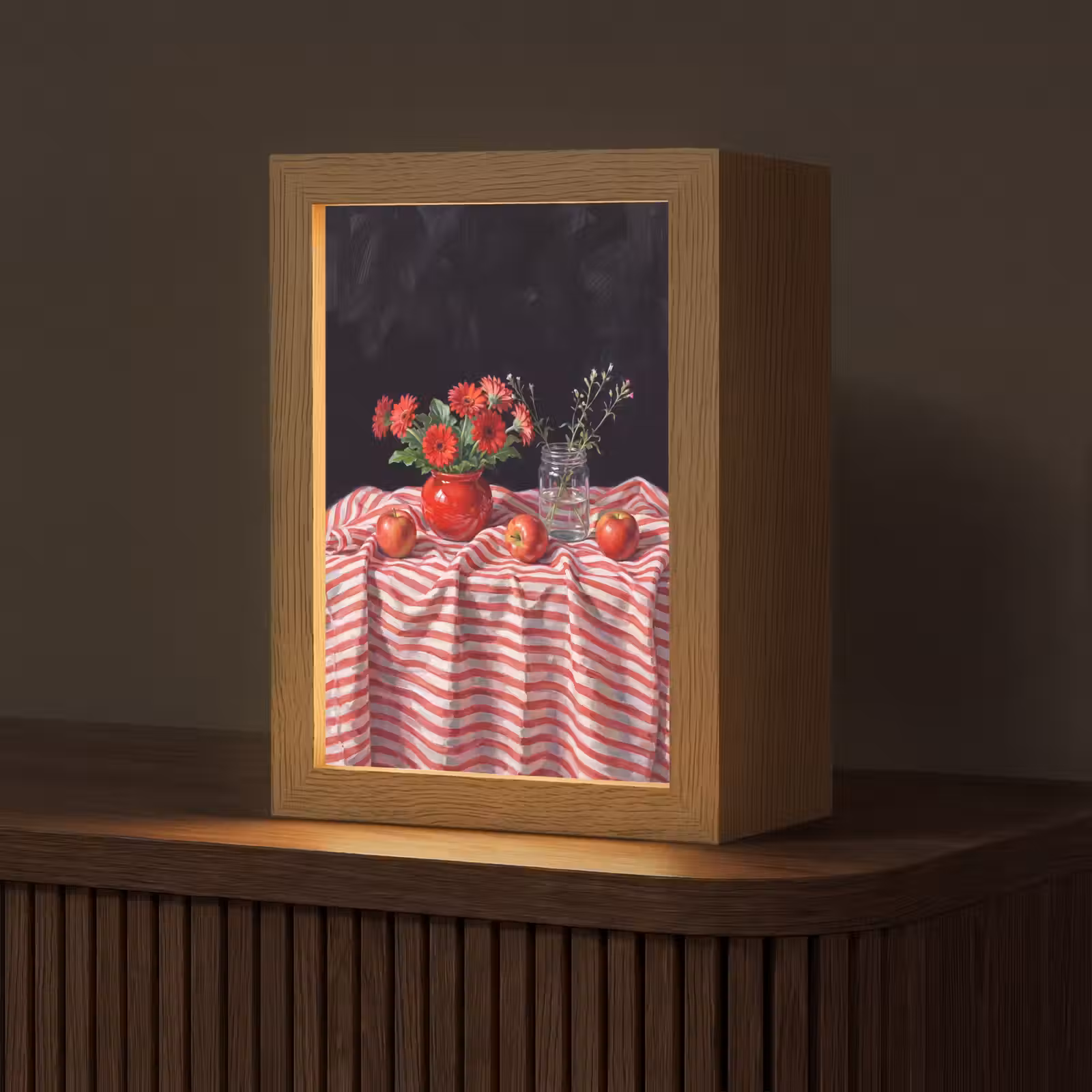 Tischlampe - Rote Blumen – Vase - Rode bloemen - Vaas Light Box met kabel (Tafellamp) klein