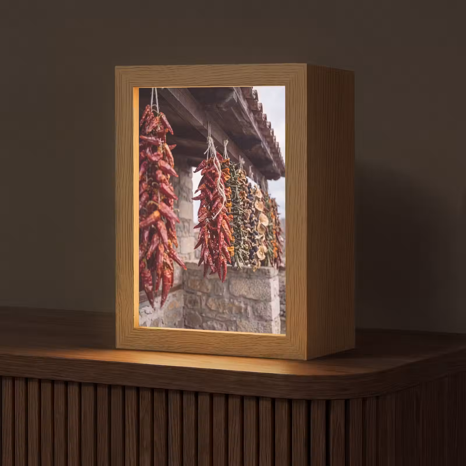 Tischlampe - Rote Chilischoten – Essen - Rode pepers - Eten Light Box met kabel (Tafellamp) klein
