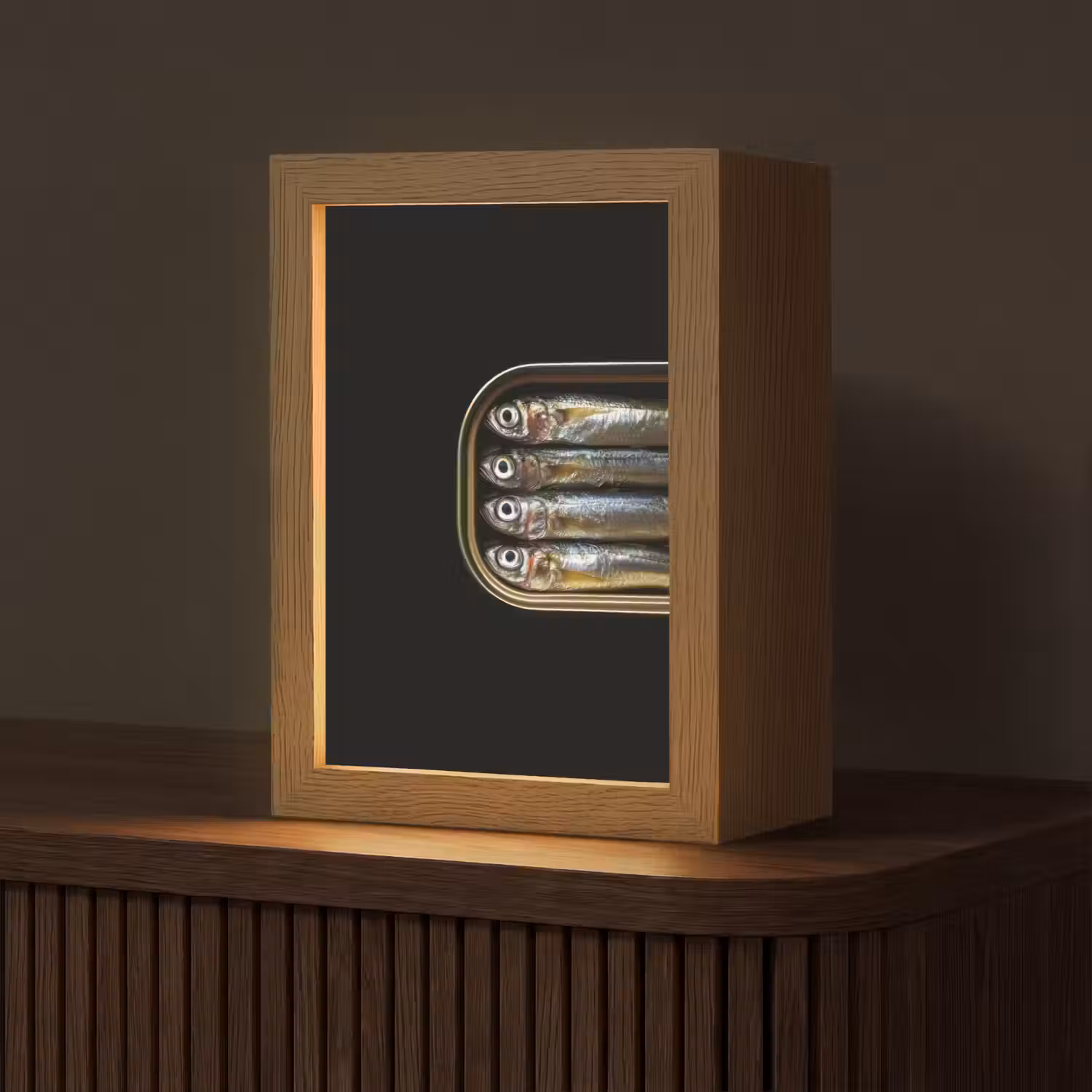 Sardines - Blik - Zwart - Vissen Light Box met kabel (Tafellamp) klein -z3d_website
