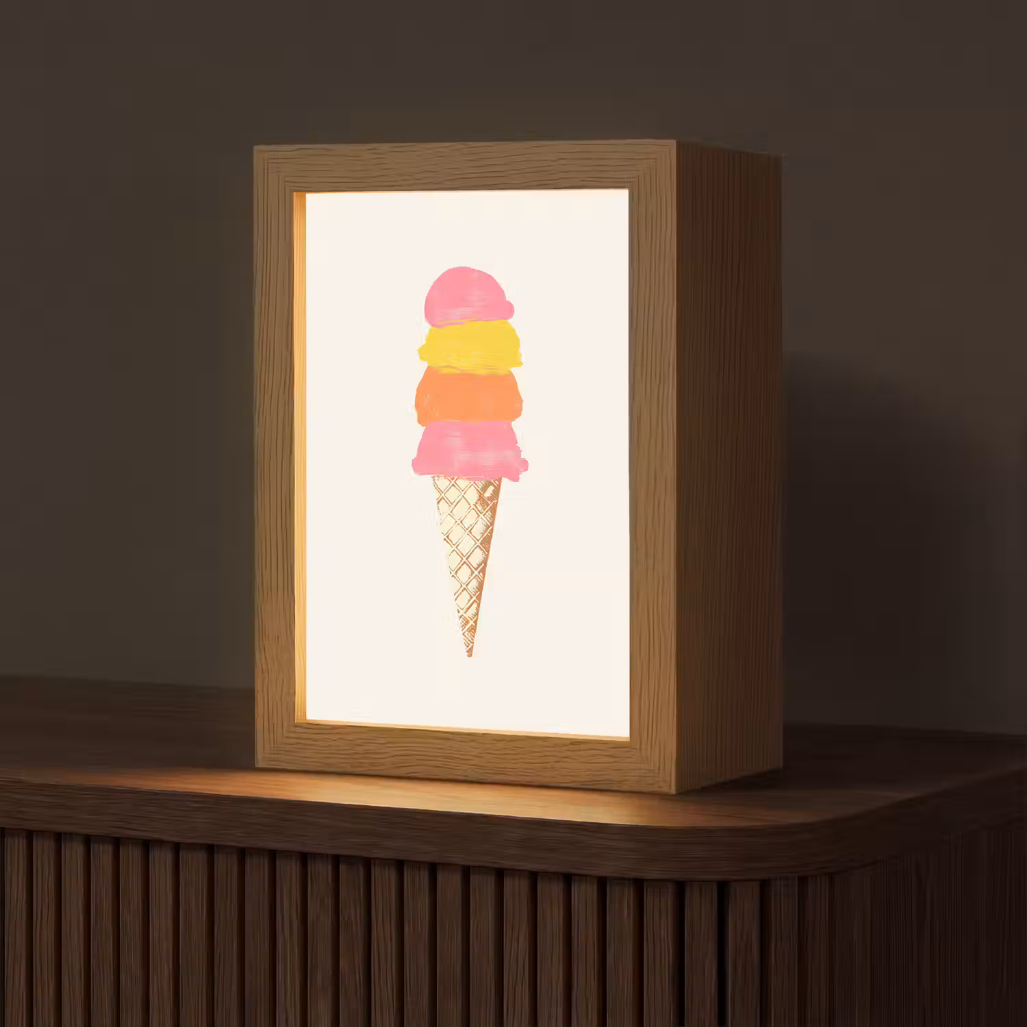 Schepijs - Hoorntje - Illustratie - Minimalistisch Light Box met kabel (Tafellamp) klein -z3d_website