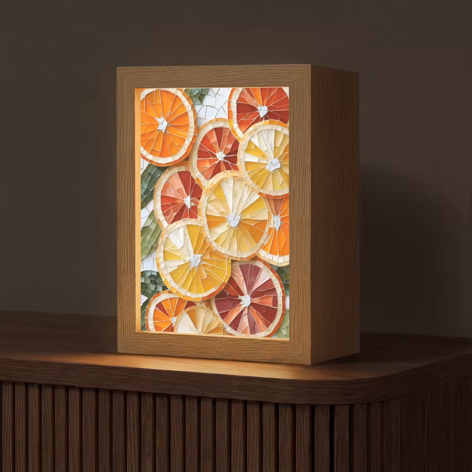 Schijfjes - Fruit - Oranje - Mozaïek Light Box met kabel (Tafellamp) klein -z3d_website