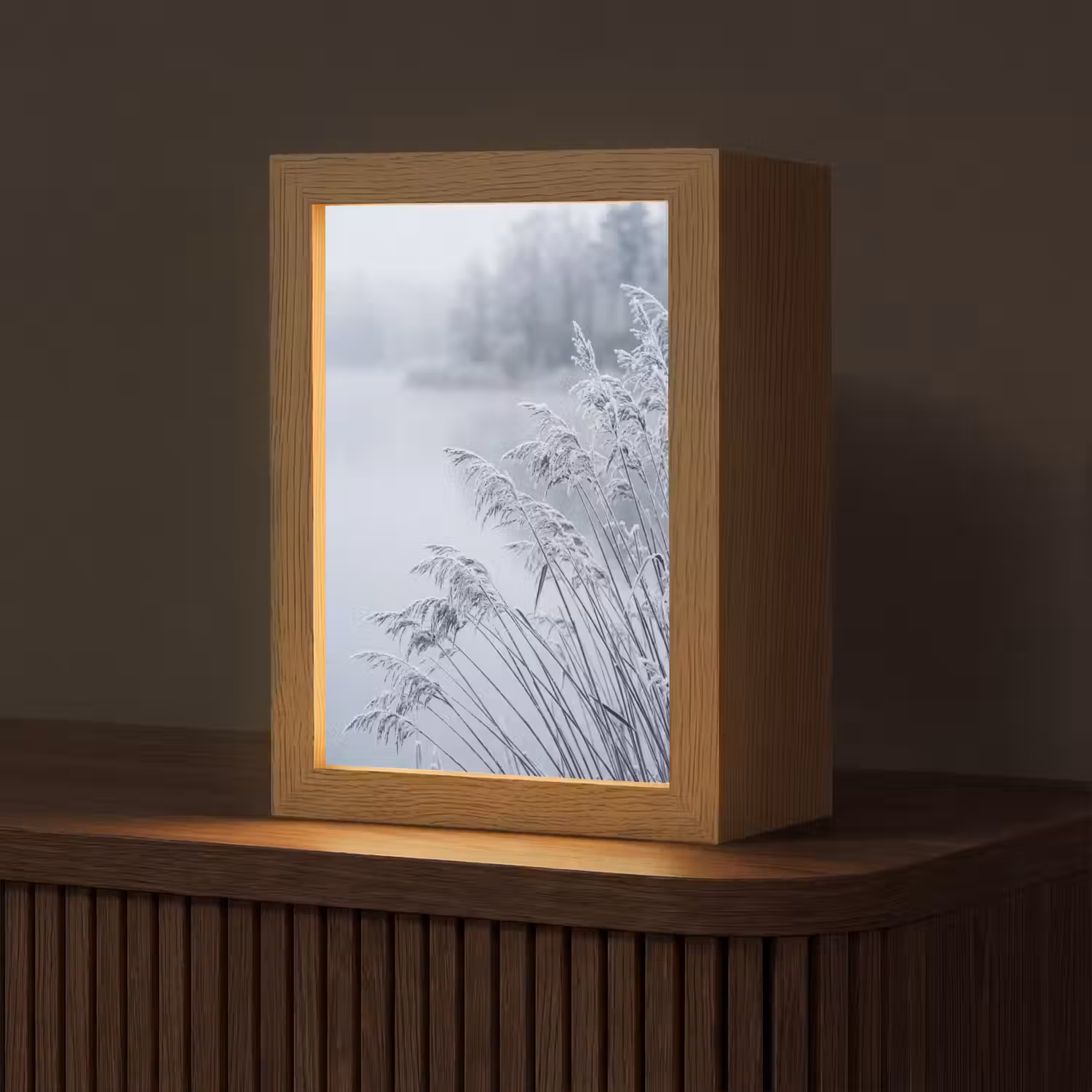 Riet - Bevroren - Winter - Natuur Light Box met kabel (Tafellamp) klein -z3d_website