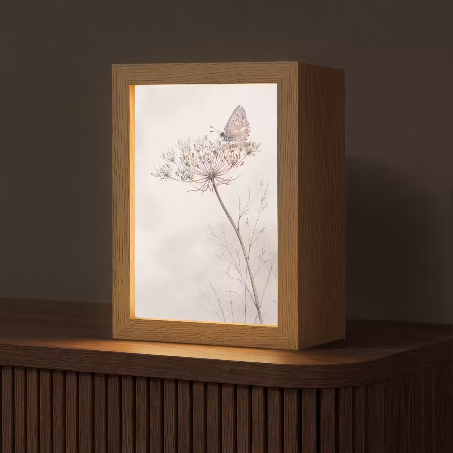 Vlinder - Bloem -Natuur - Beige Light Box met kabel (Tafellamp) klein -z3d_website
