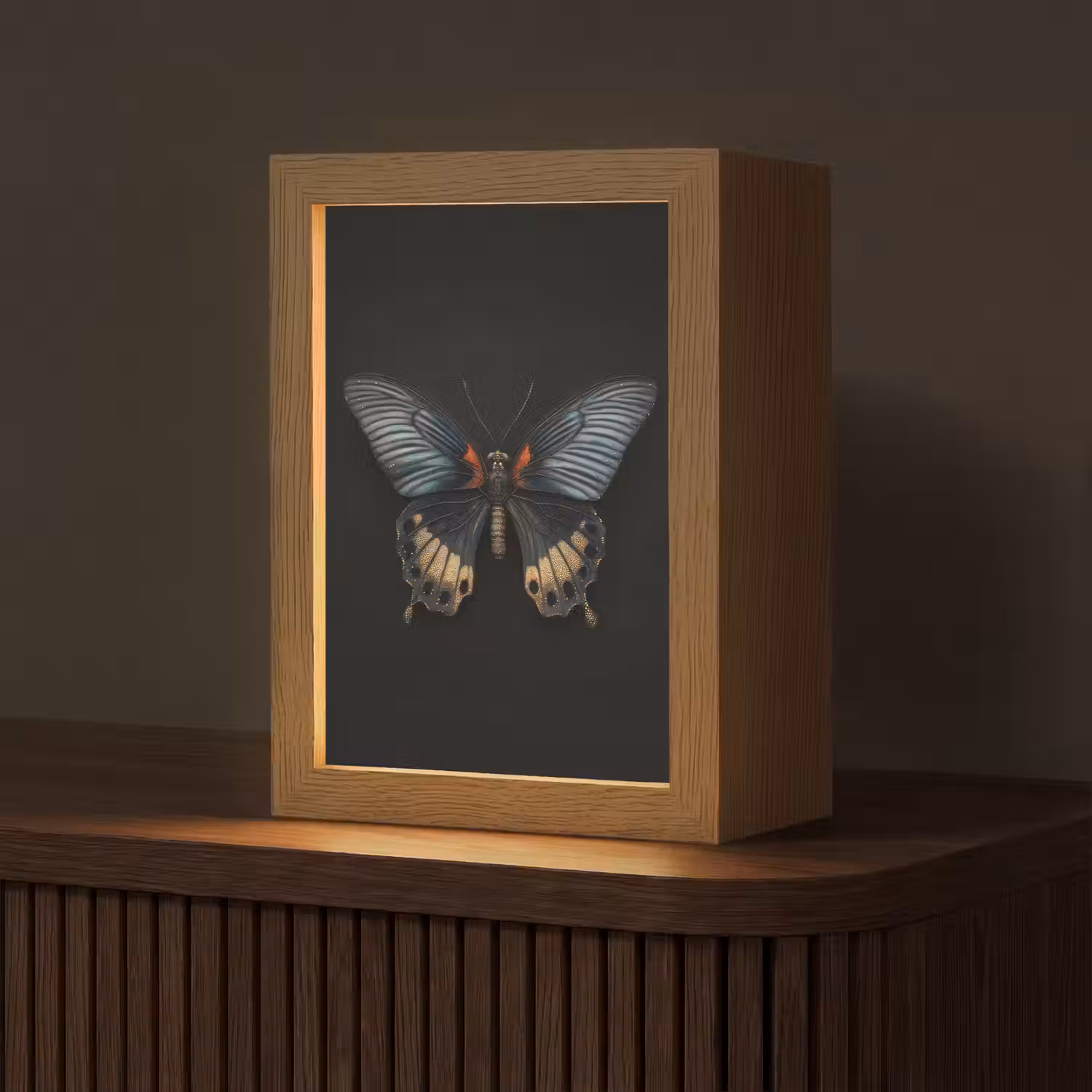 Vlinder - Metaalachtig - Geometrisch patroon Light Box met kabel (Tafellamp) klein -z3d_website