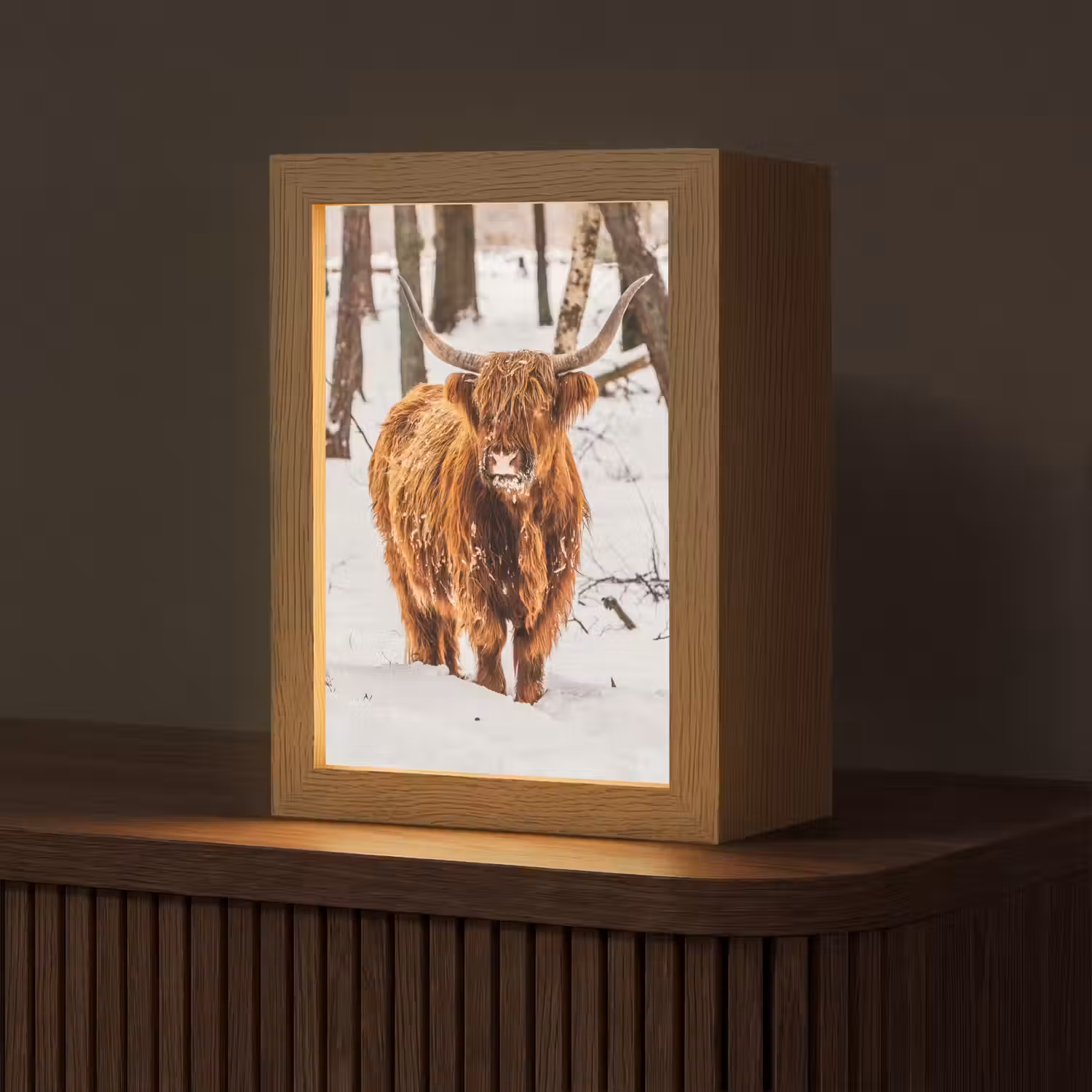 Schotse Hooglander - Sneeuw - Winter - Natuur - Dieren Light Box met kabel (Tafellamp) klein -z3d_website