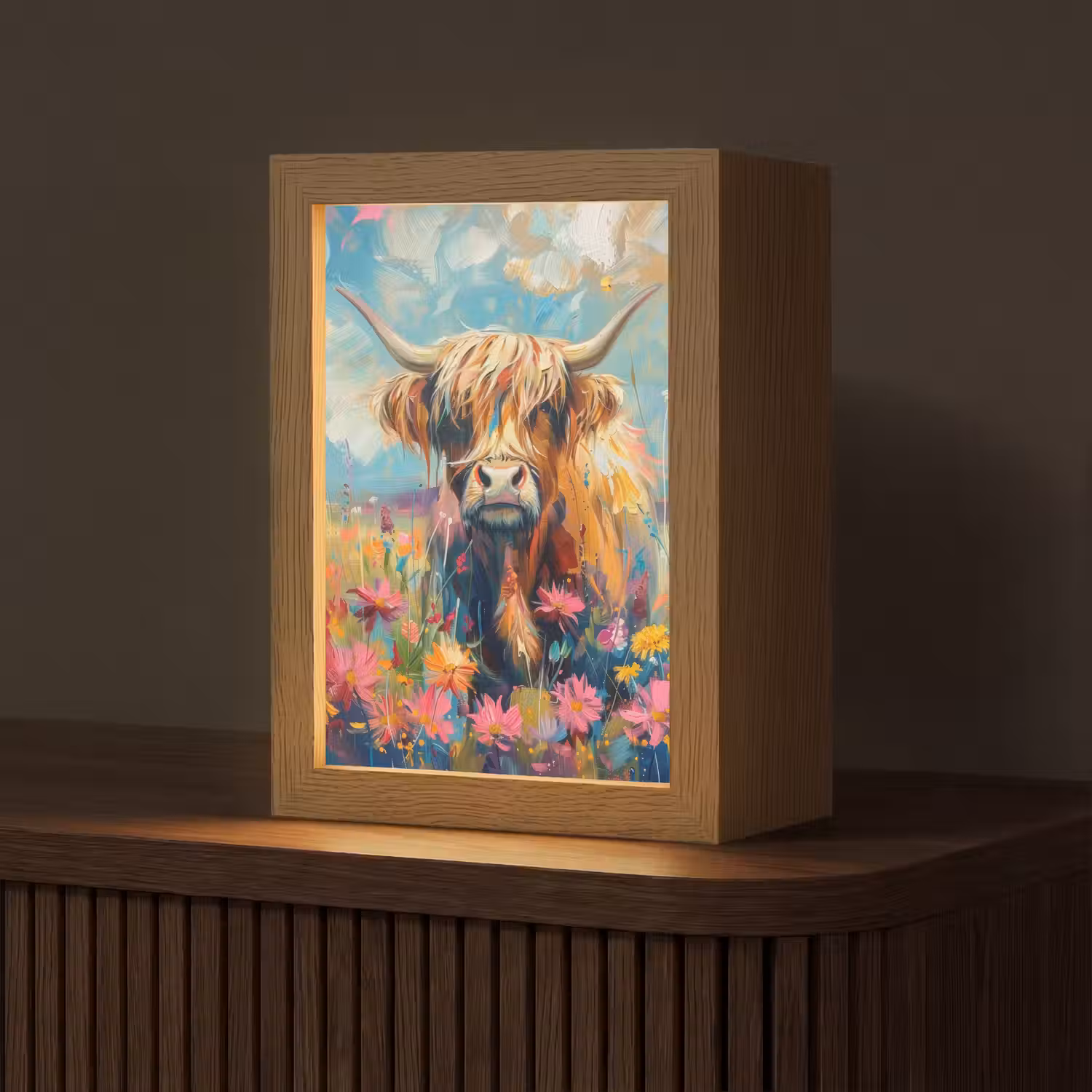 Schotse hooglander - Natuur - Kleurrijk - Bloemen Light Box met kabel (Tafellamp) klein -z3d_website