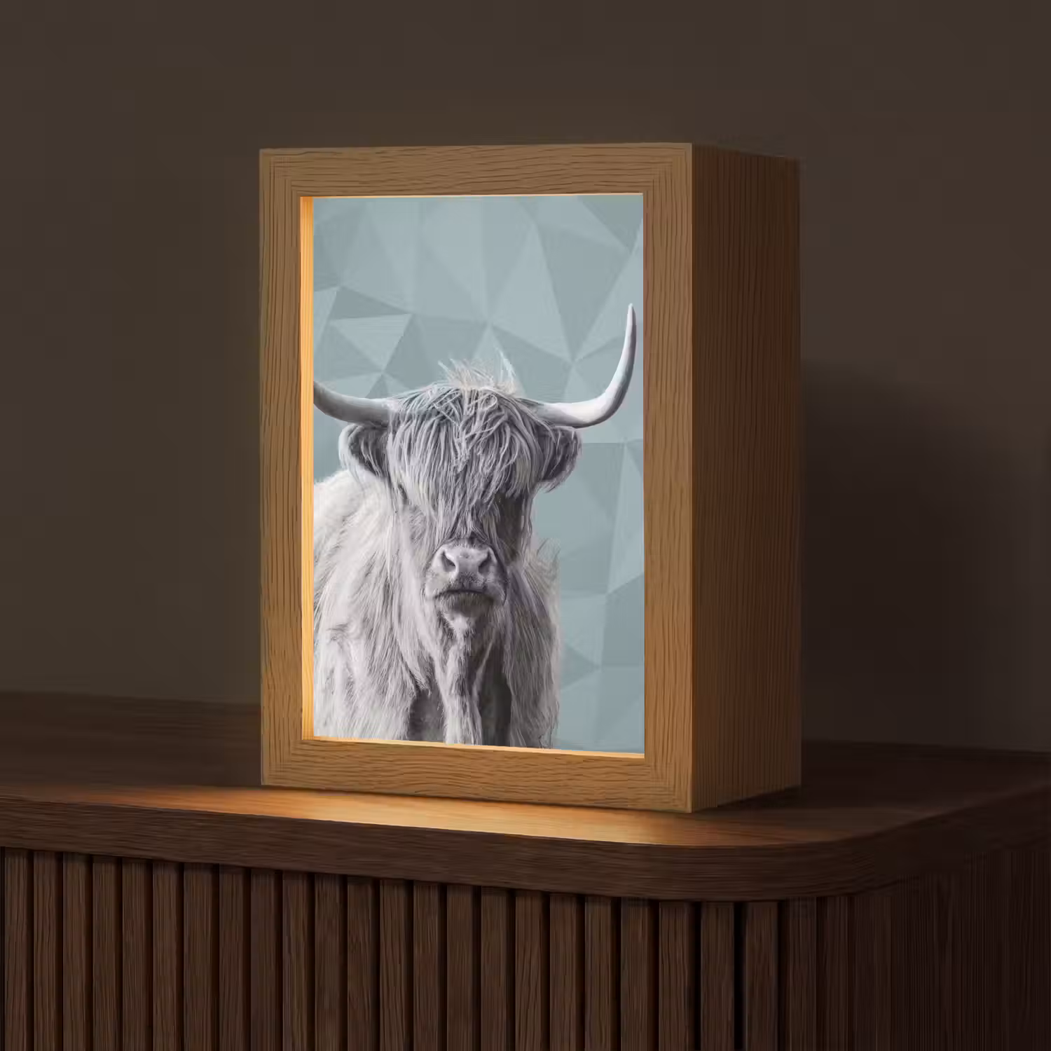 Schotse hooglander - Zwart wit - Patroon - Driehoek Light Box met kabel (Tafellamp) klein -z3d_website