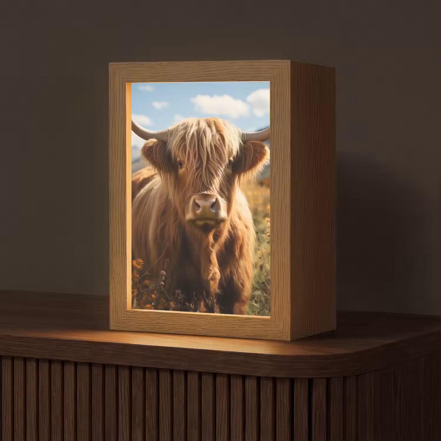 Schotse hooglander - Dieren portret - Natuur - Dier Light Box met kabel (Tafellamp) klein -z3d_website