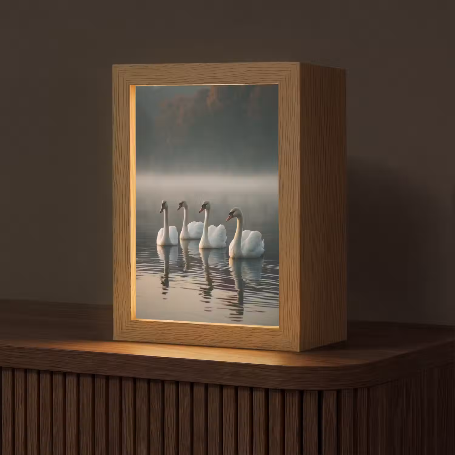Zwanen - Wit - Water - Mist Light Box met kabel (Tafellamp) klein -z3d_website