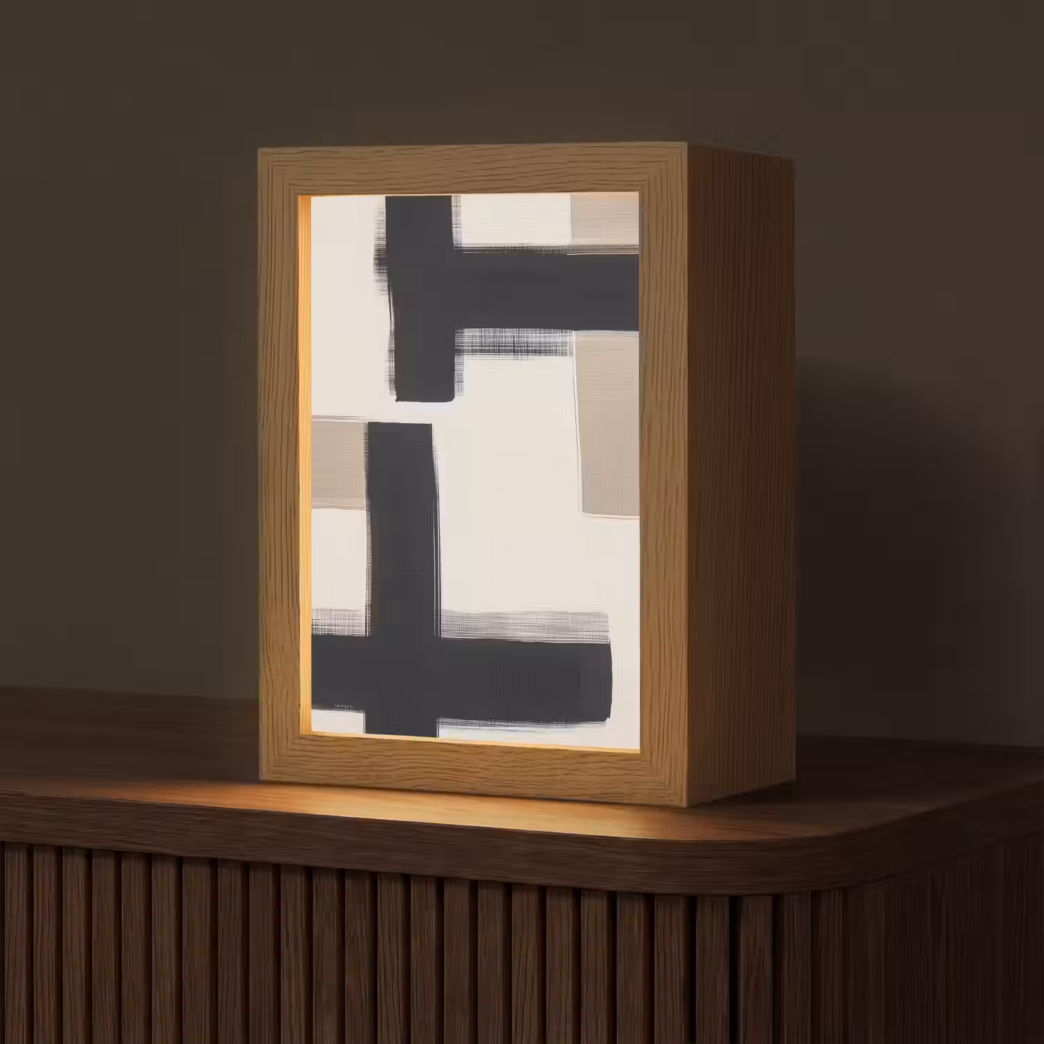 Zwart - Abstract - Japandi Light Box met kabel (Tafellamp) klein -z3d_website
