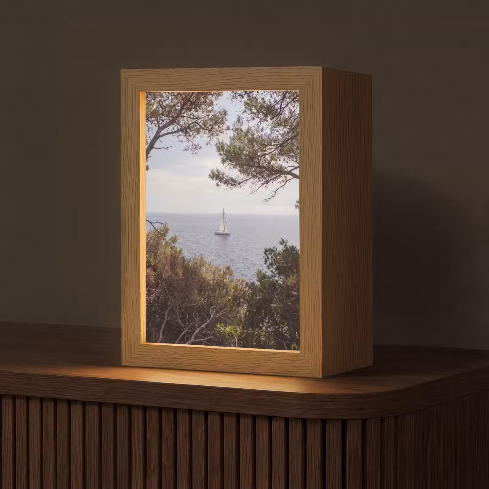 Tischlampe - Segelboot – Bäume – Wasser - Zeilboot - bomen - water Light Box met kabel (Tafellamp) klein