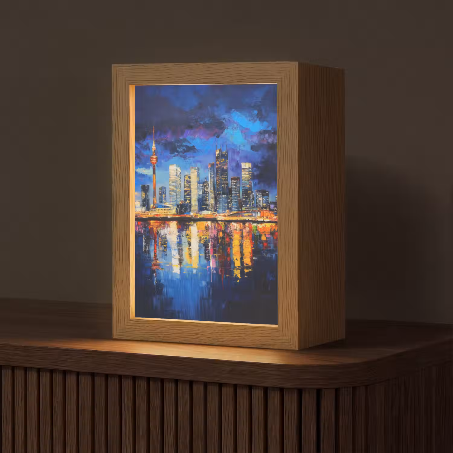 Skyline Toronto - Modern - Stadslicht - Blauw Light Box met kabel (Tafellamp) klein -z3d_website