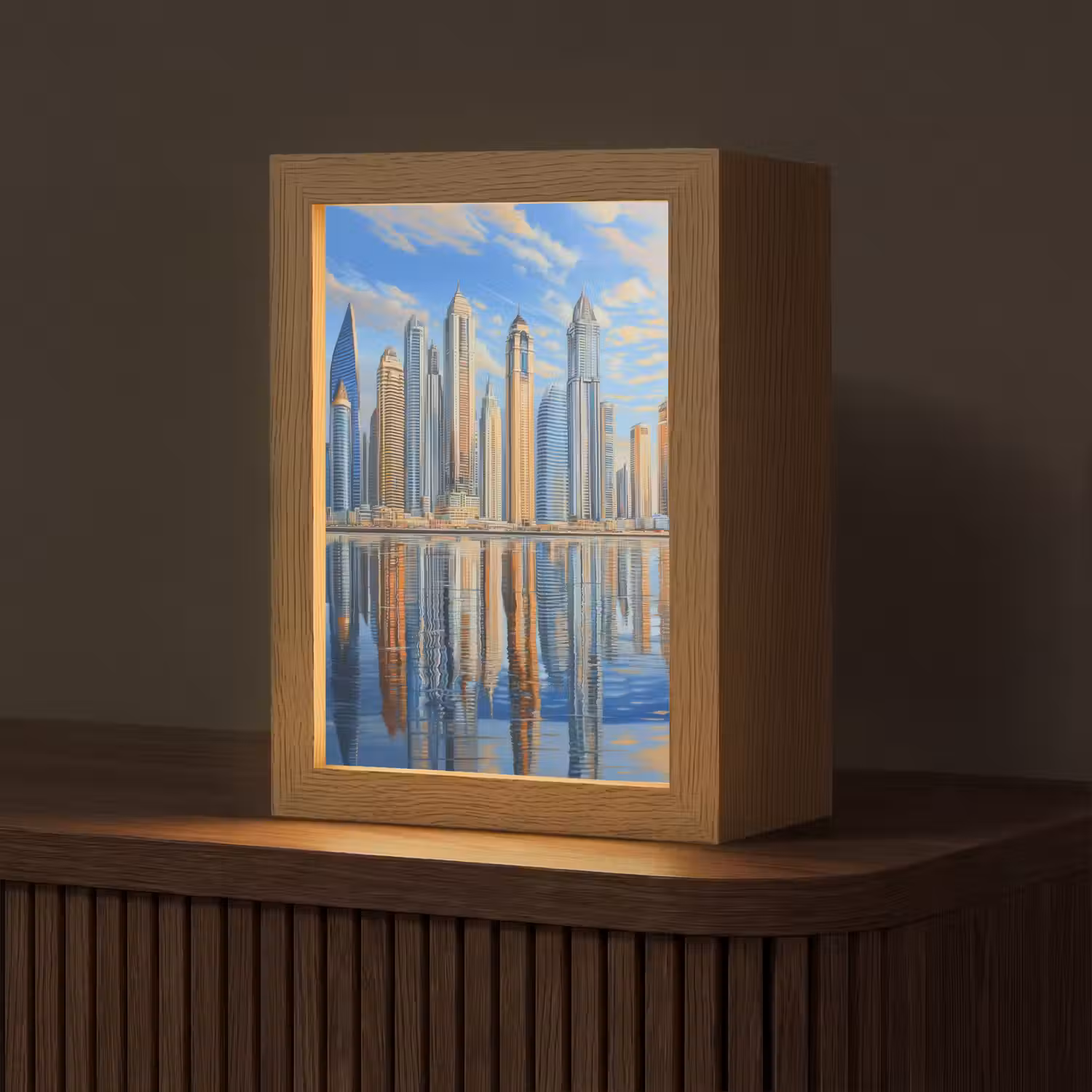 Skyline - Wolkenkrabbers - Water - Blauw Light Box met kabel (Tafellamp) klein -z3d_website