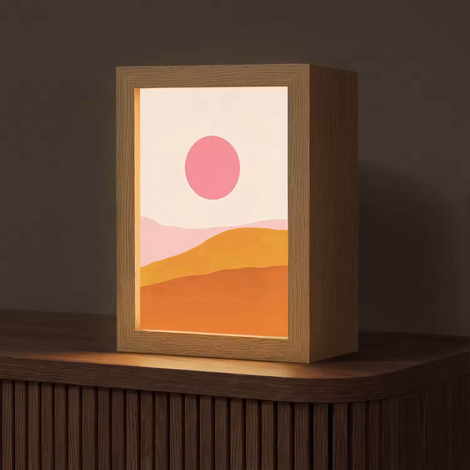 Zon - Heuvels - Abstract - Roze Light Box met kabel (Tafellamp) klein -z3d_website