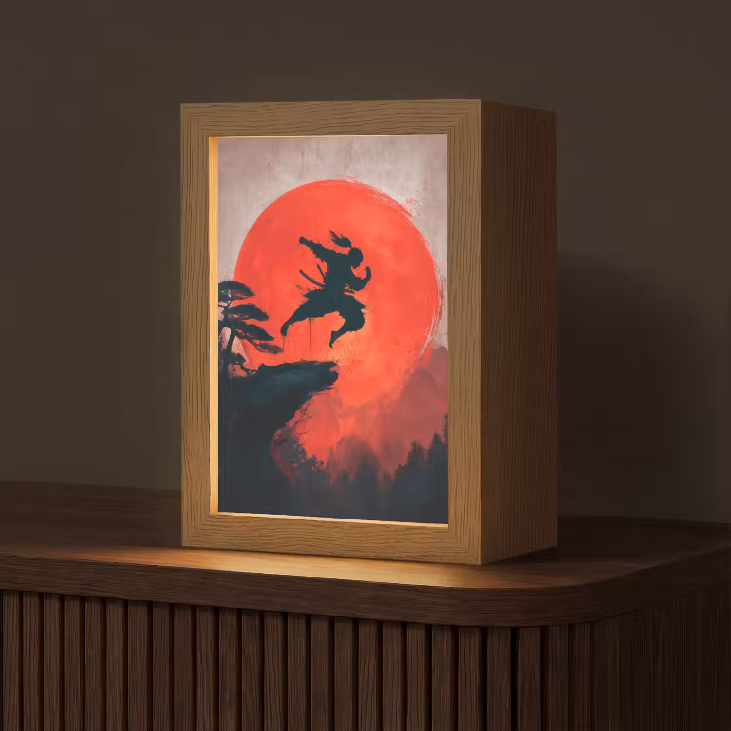 Zon - Krijger - Bomen - Bergen Light Box met kabel (Tafellamp) klein -z3d_website
