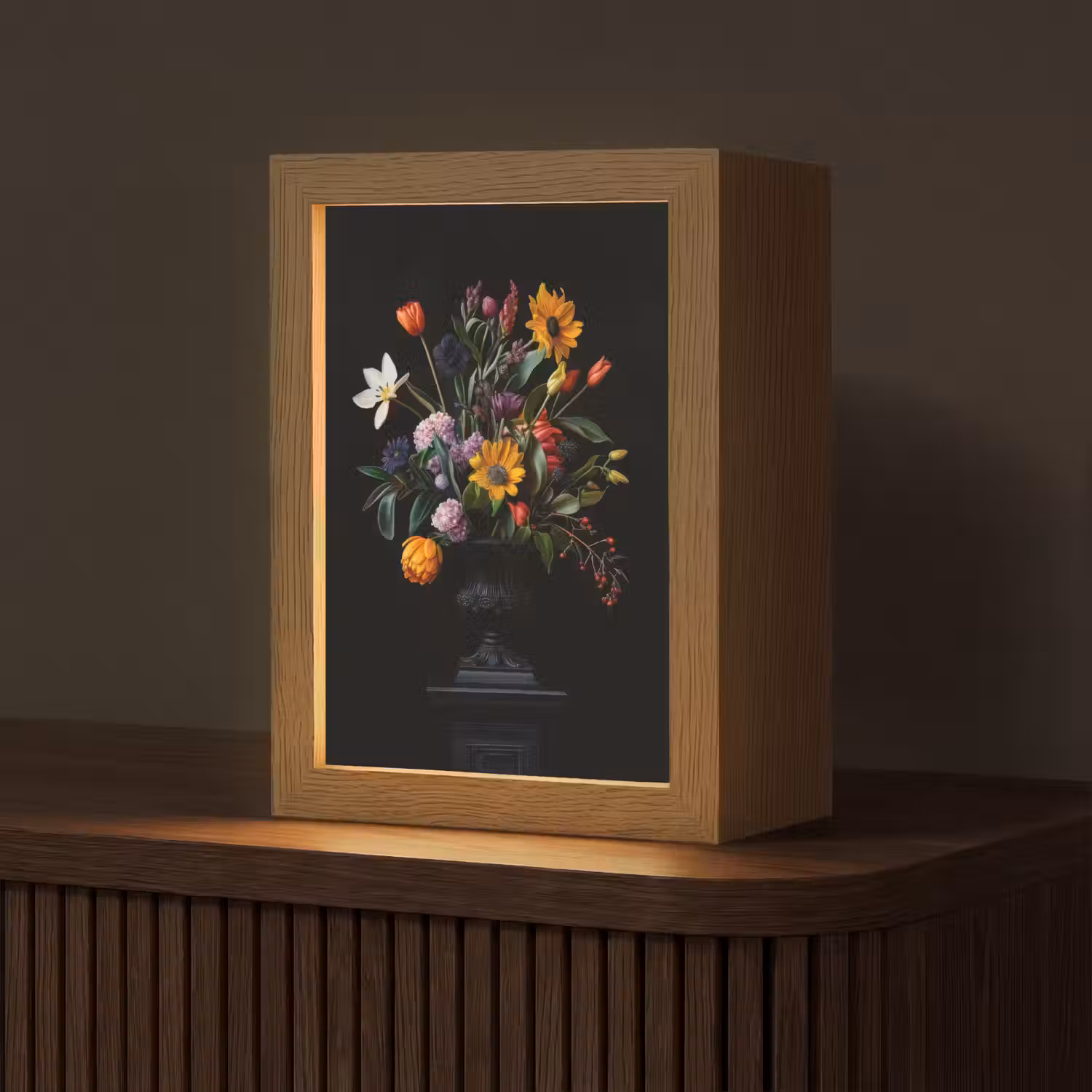 Zonnebloemen - Boeket - Kleurrijk Light Box met kabel (Tafellamp) klein -z3d_website
