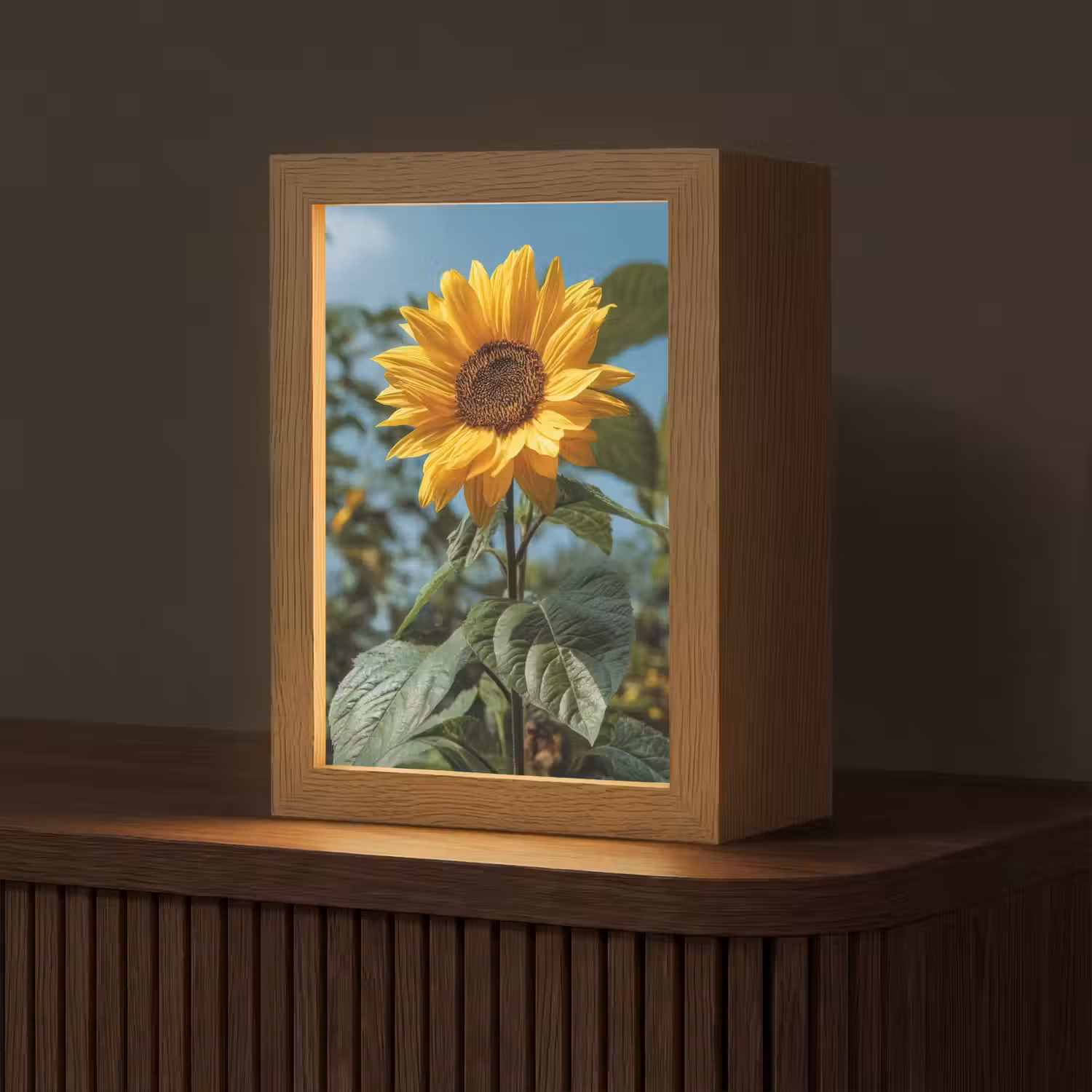 Zonnebloemen - Helderblauwer lucht - Gras Light Box met kabel (Tafellamp) klein -z3d_website