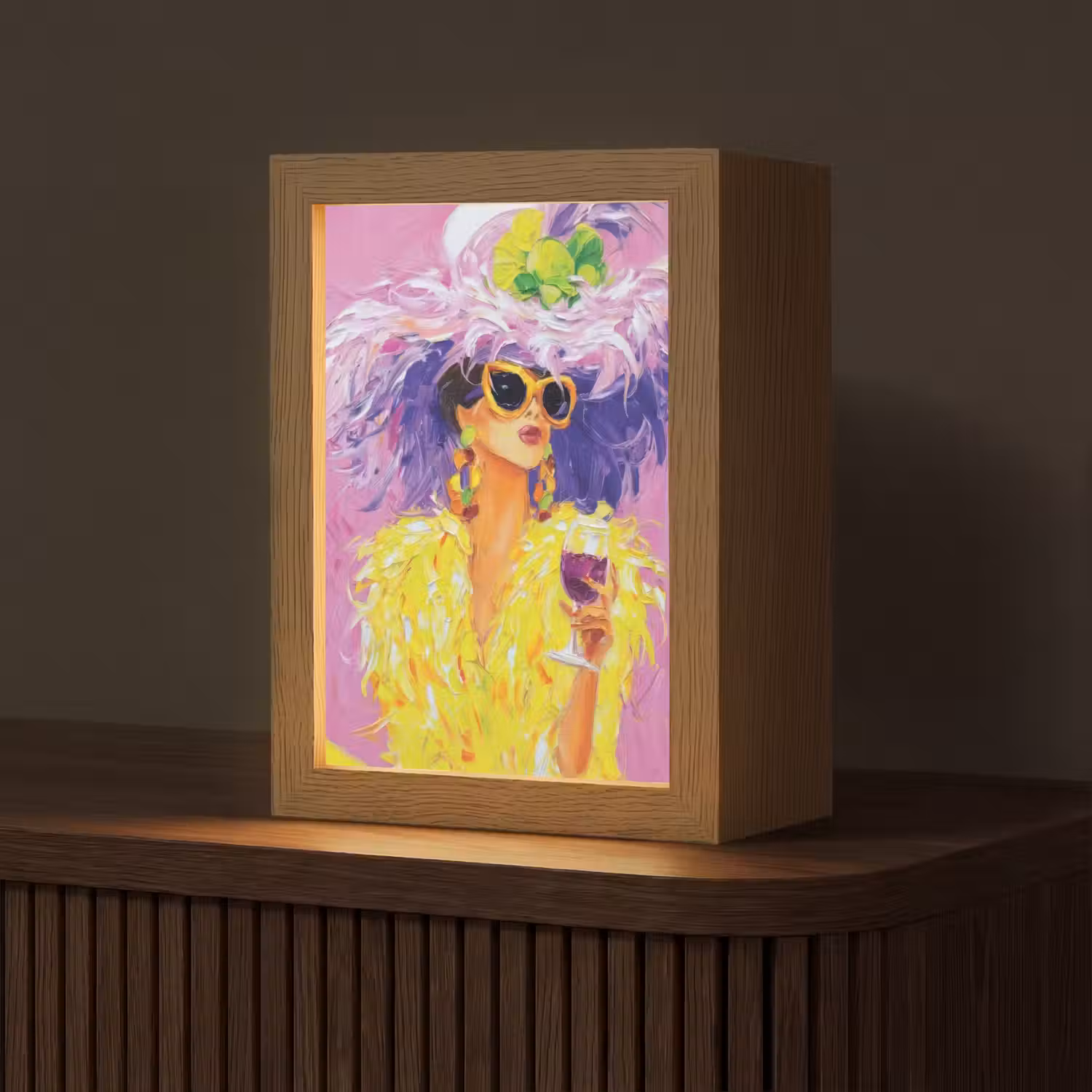 Zonnebril - Vrouw - Jas - Veren Light Box met kabel (Tafellamp) klein -z3d_website