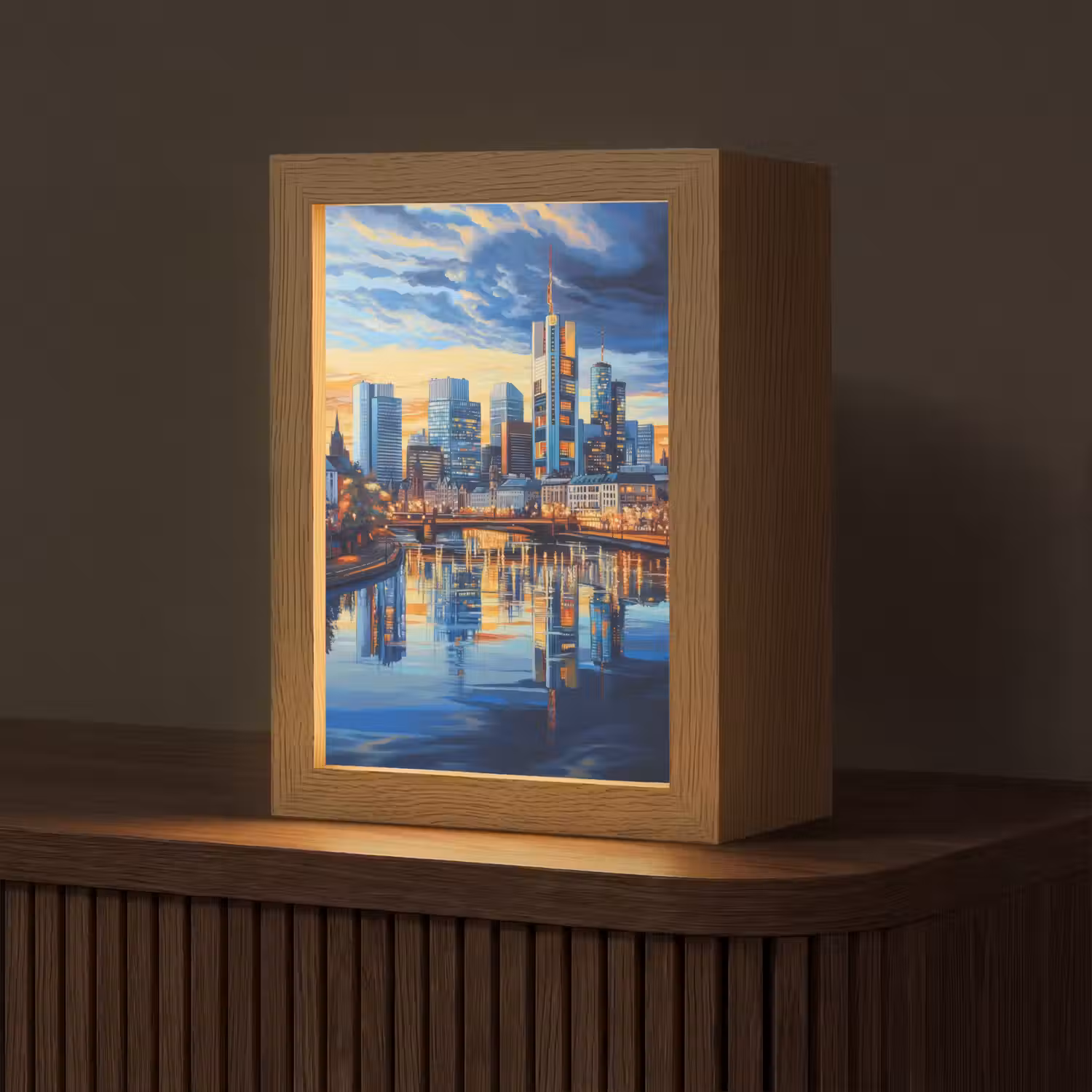 Zonsondergang Frankfurt - Stad - Skyline - Water Light Box met kabel (Tafellamp) klein -z3d_website