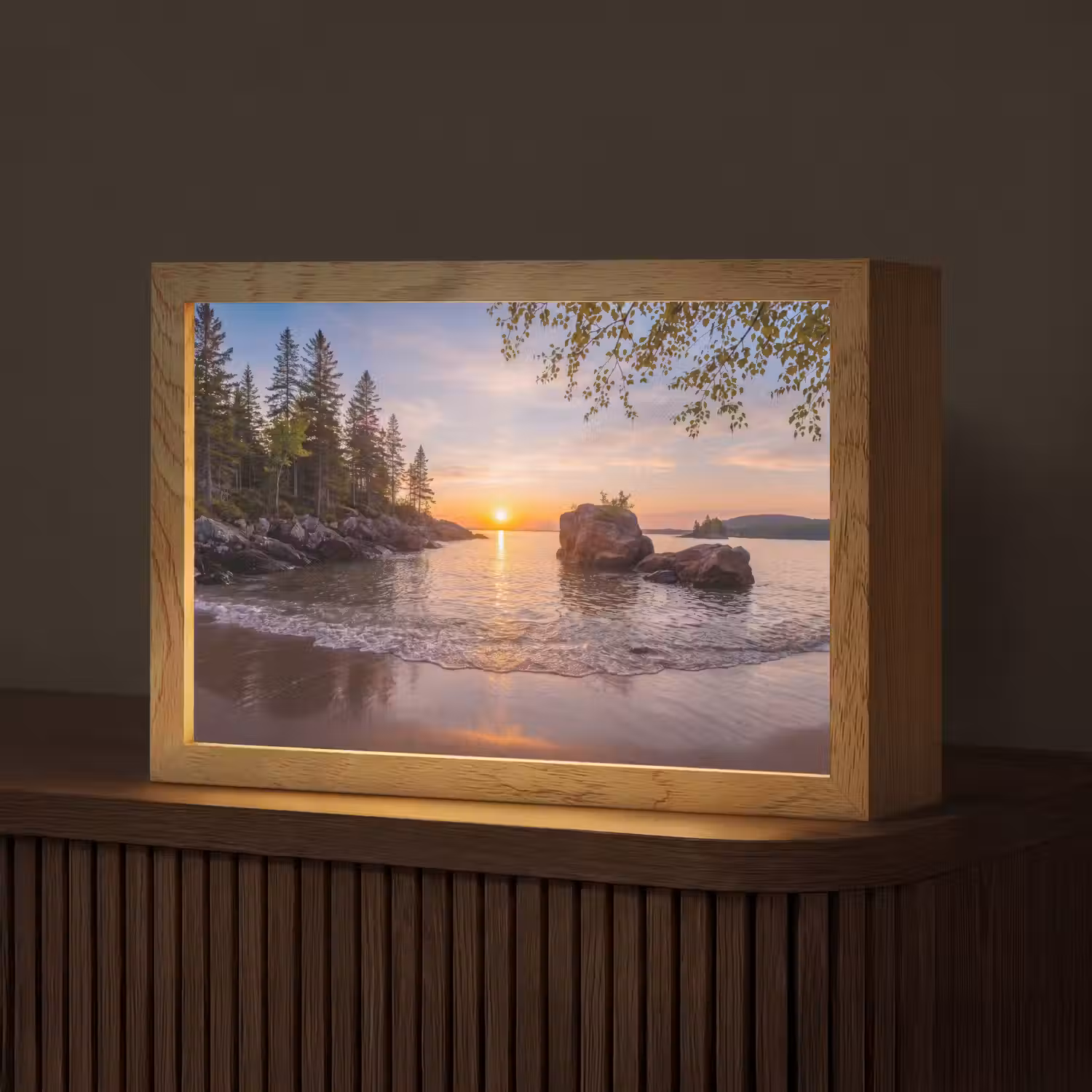 Zonsondergang - Kust - Water - Natuur - Oranje Light Box met kabel (Tafellamp) klein -z3d_website