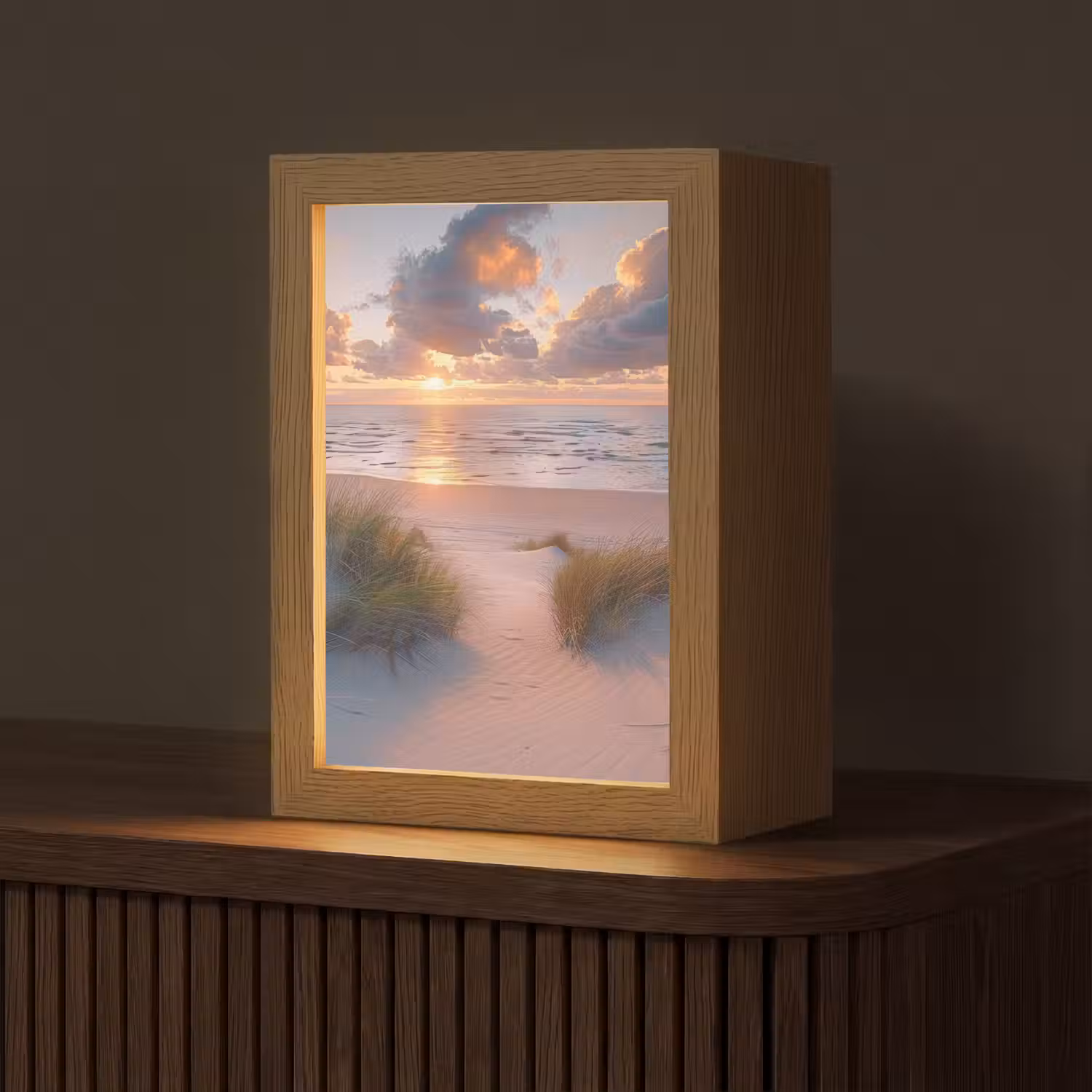 Zonsondergang - Zee - Strand - Duinen - Natuur Light Box met kabel (Tafellamp) klein -z3d_website