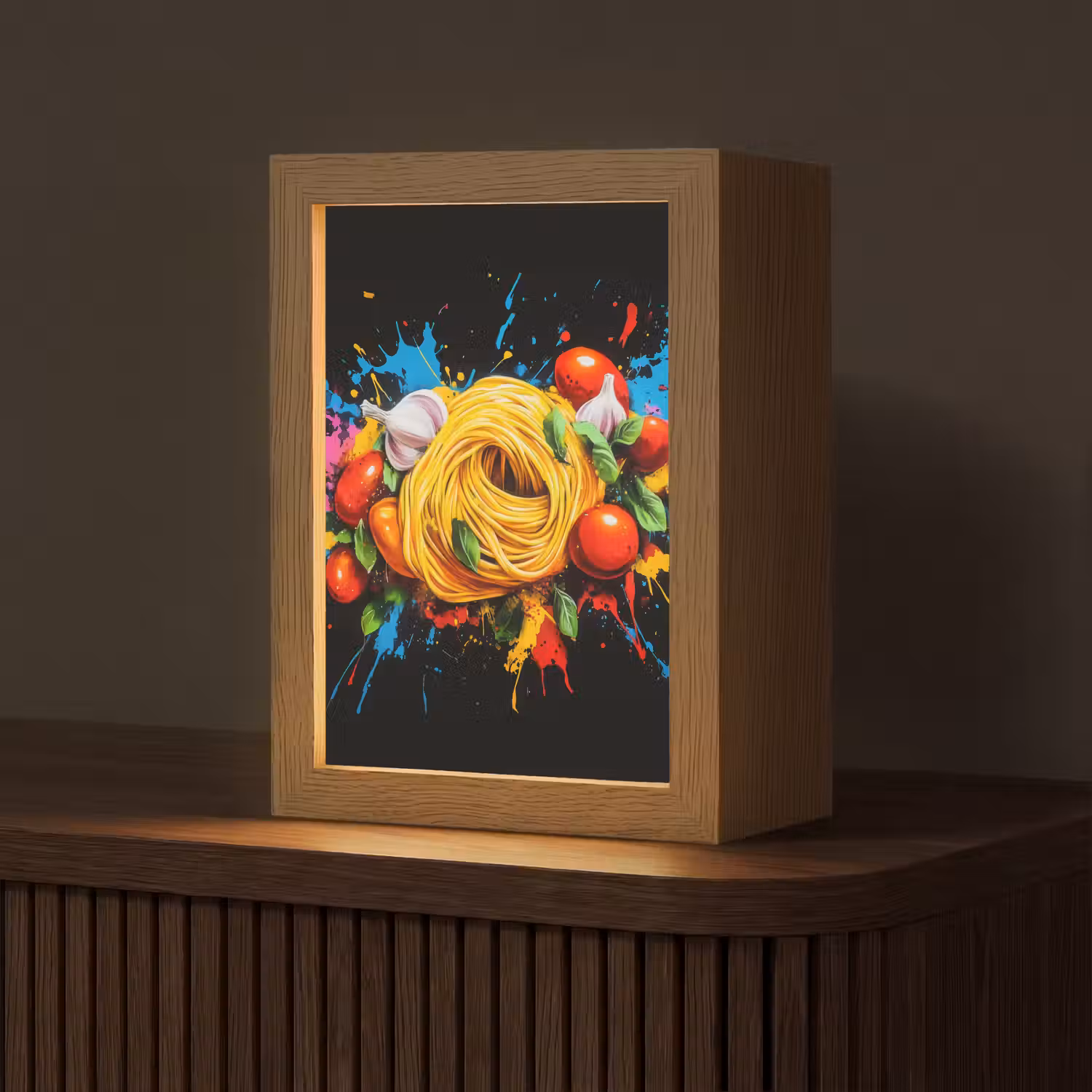 Spaghetti - Graffiti - Verf - Kleurrijk - Eten - Modern Light Box met kabel (Tafellamp) klein -z3d_website