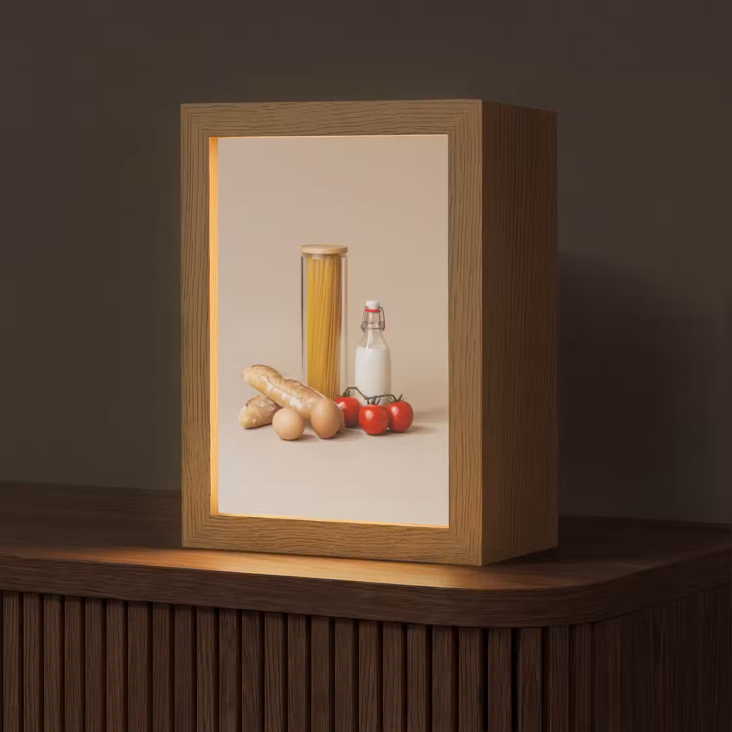 Spaghetti - Melk - Tomaten - Eieren - Brood Light Box met kabel (Tafellamp) klein -z3d_website