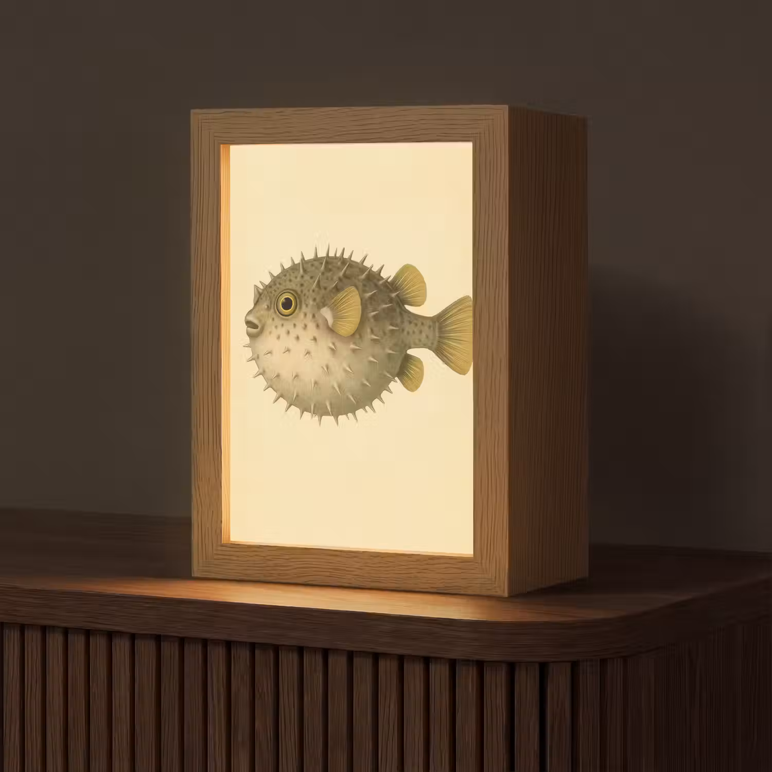 Stekels - Vis - Opgeblazen - Bruin Light Box met kabel (Tafellamp) klein -z3d_website