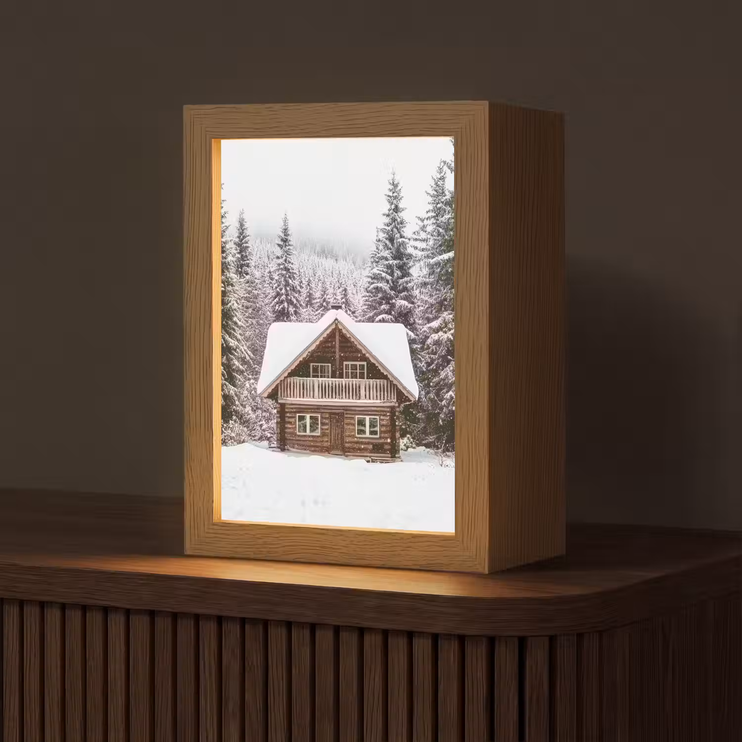 Huis - Bos - Winter - Natuur - Sneeuw Light Box met kabel (Tafellamp) klein -z3d_website