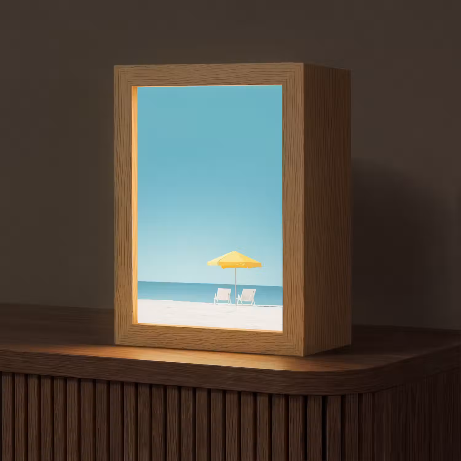 Strand - Blauwe lucht - Geel - Parasol Light Box met kabel (Tafellamp) klein -z3d_website