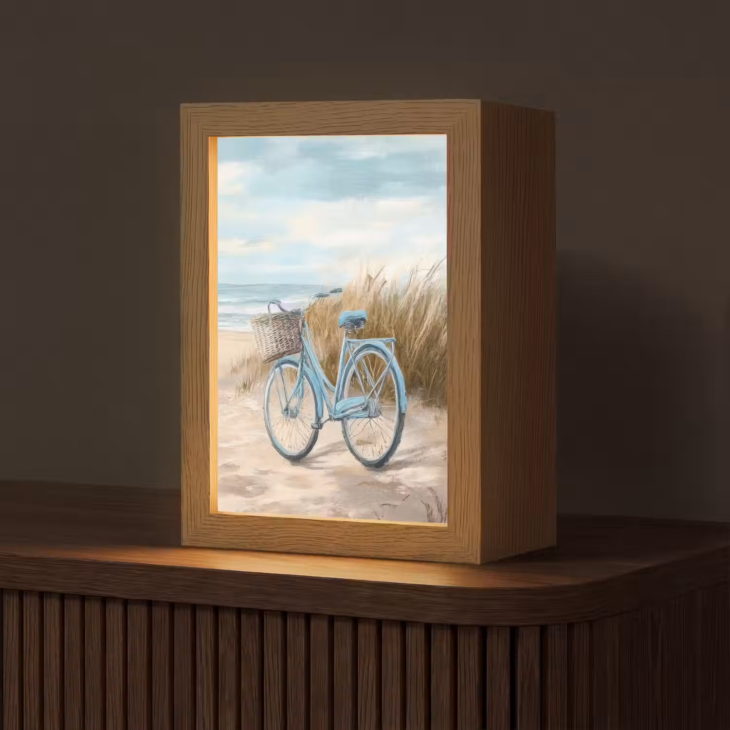 Strand - Zee - Fiets - Vintage - Bloemen Light Box met kabel (Tafellamp) klein -z3d_website