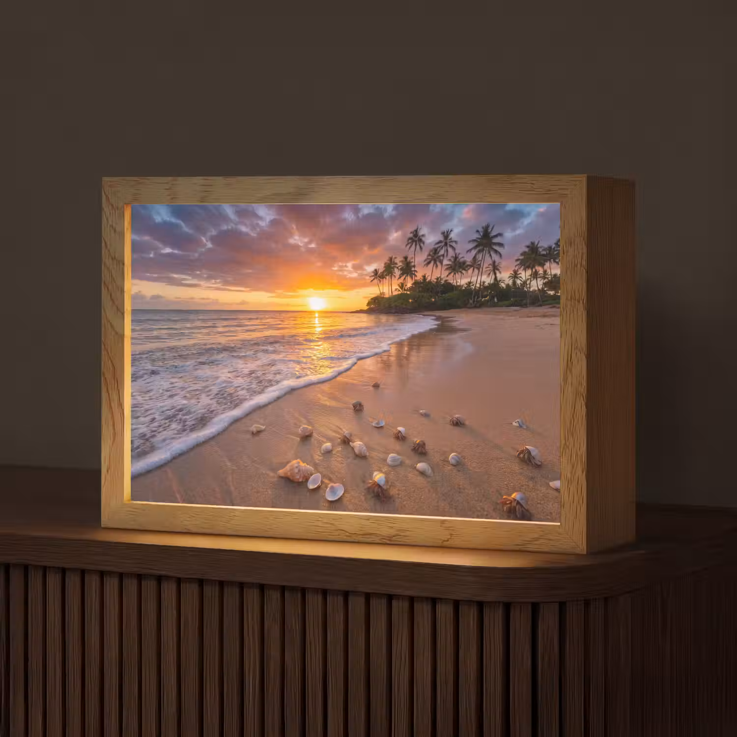 Strand - Zonsondergang - Palmbomen - Natuur - Oranje Light Box met kabel (Tafellamp) klein -z3d_website
