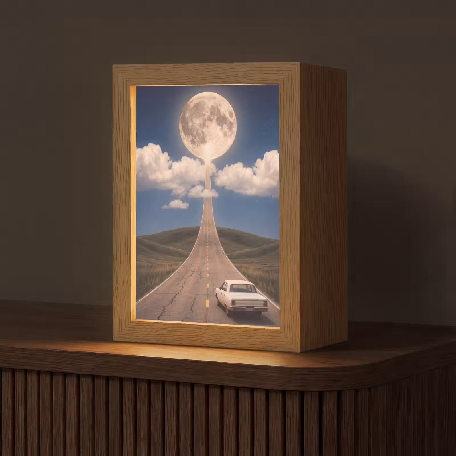 Tischlampe - Straße – Mond – Nacht - Weg - Maan - Nacht Light Box met kabel (Tafellamp) klein