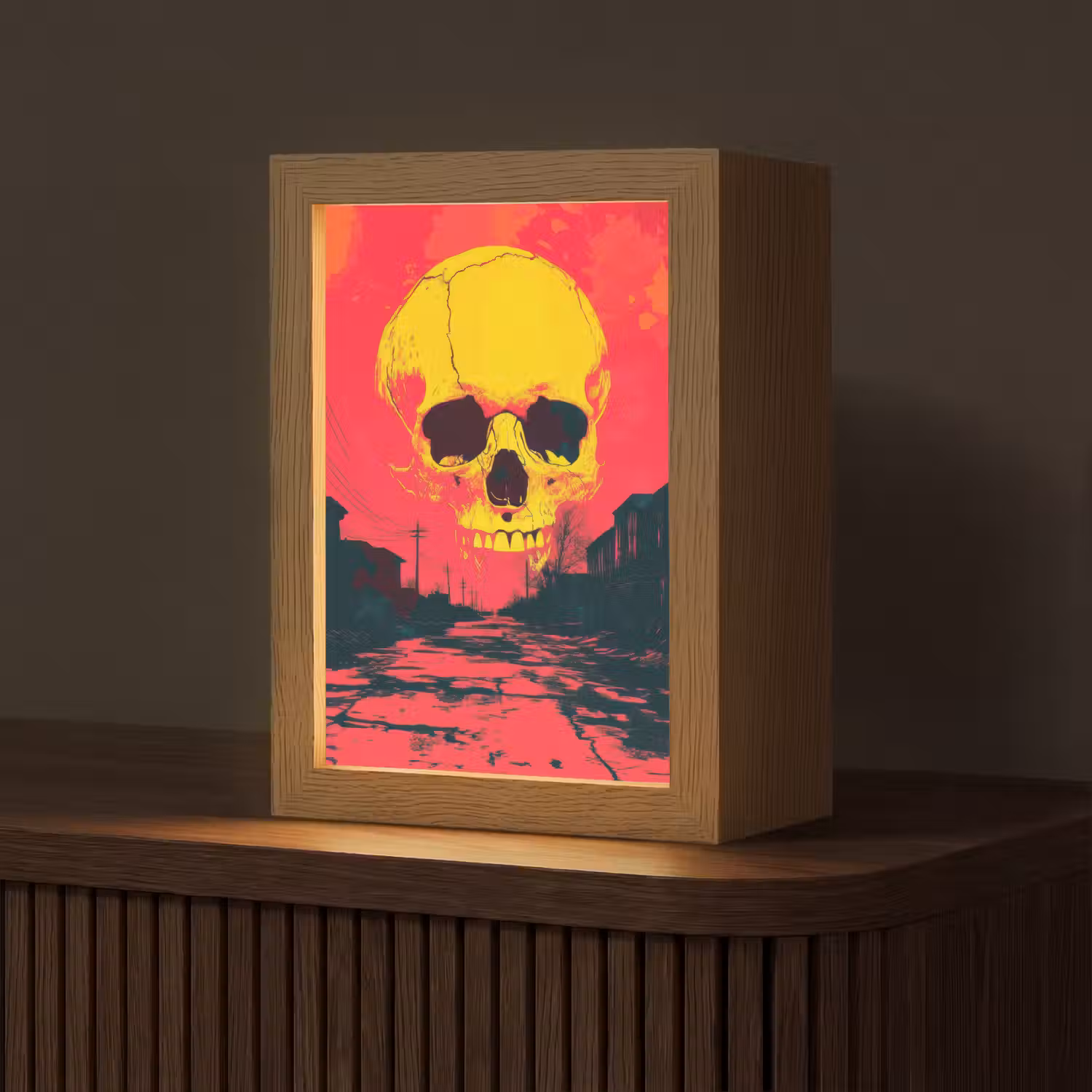 Straat - Verlaten - Schedel - Geel Light Box met kabel (Tafellamp) klein -z3d_website