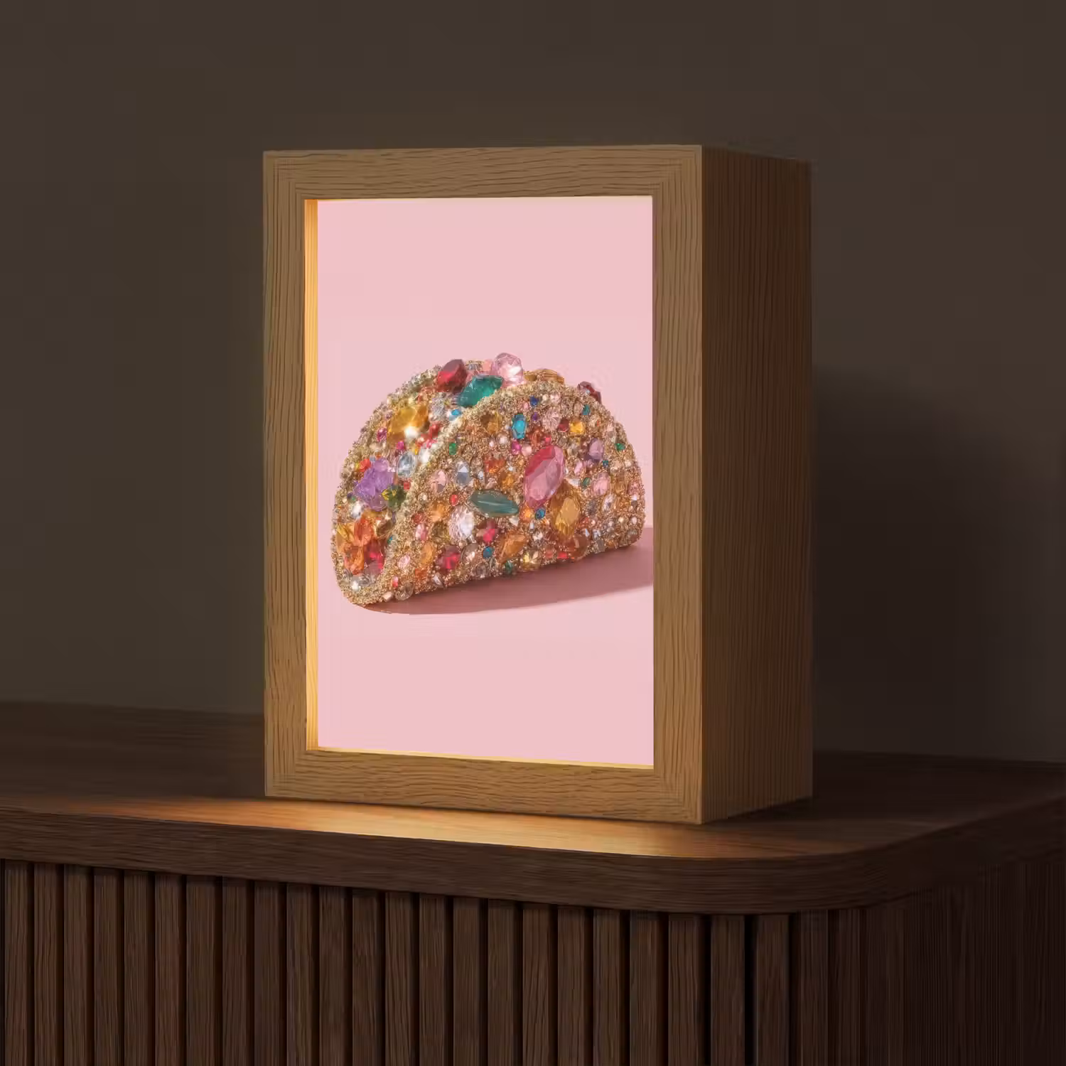 Taco - Kleurrijk - Edelstenen - Goud Light Box met kabel (Tafellamp) klein -z3d_website