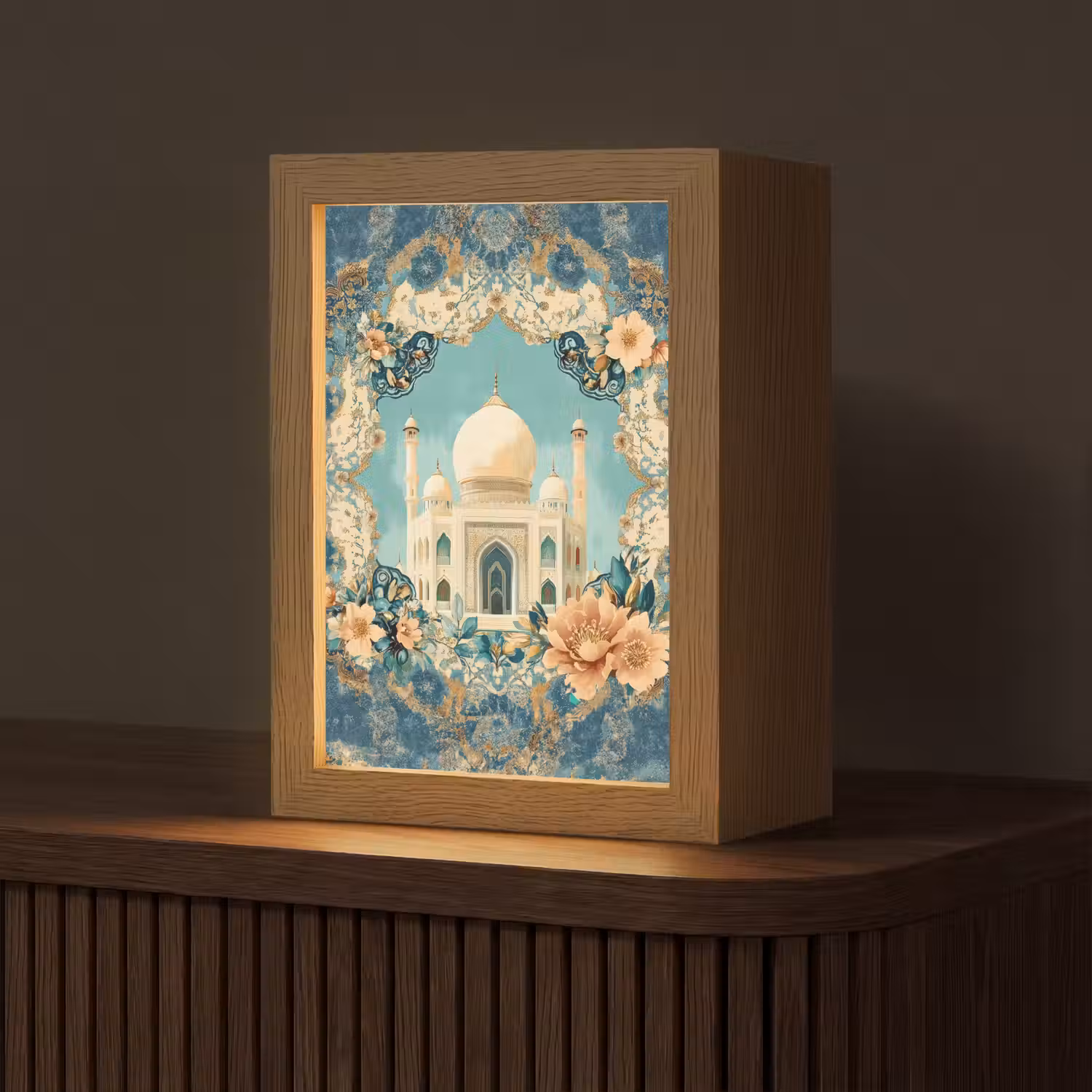 Taj Mahal - Ramadan - Bloemen - Islamitische Light Box met kabel (Tafellamp) klein -z3d_website