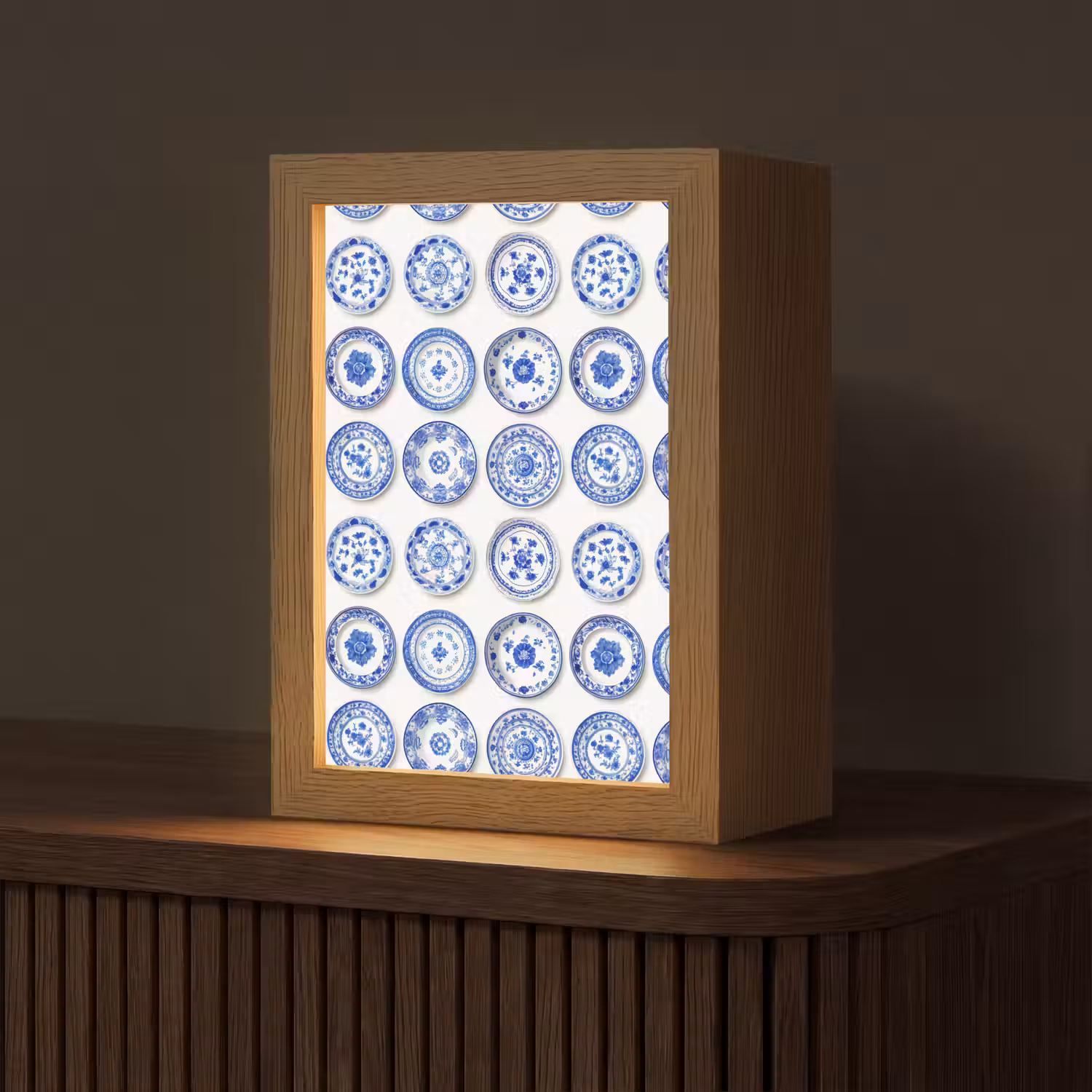 Borden - Bloemen - Patroon - Blauw Light Box met kabel (Tafellamp) klein 925 -z3d_website
