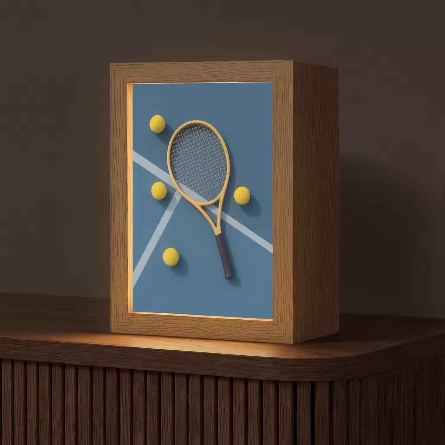 Tennisracket - Bal - Blauw - Veld Light Box met kabel (Tafellamp) klein -z3d_website