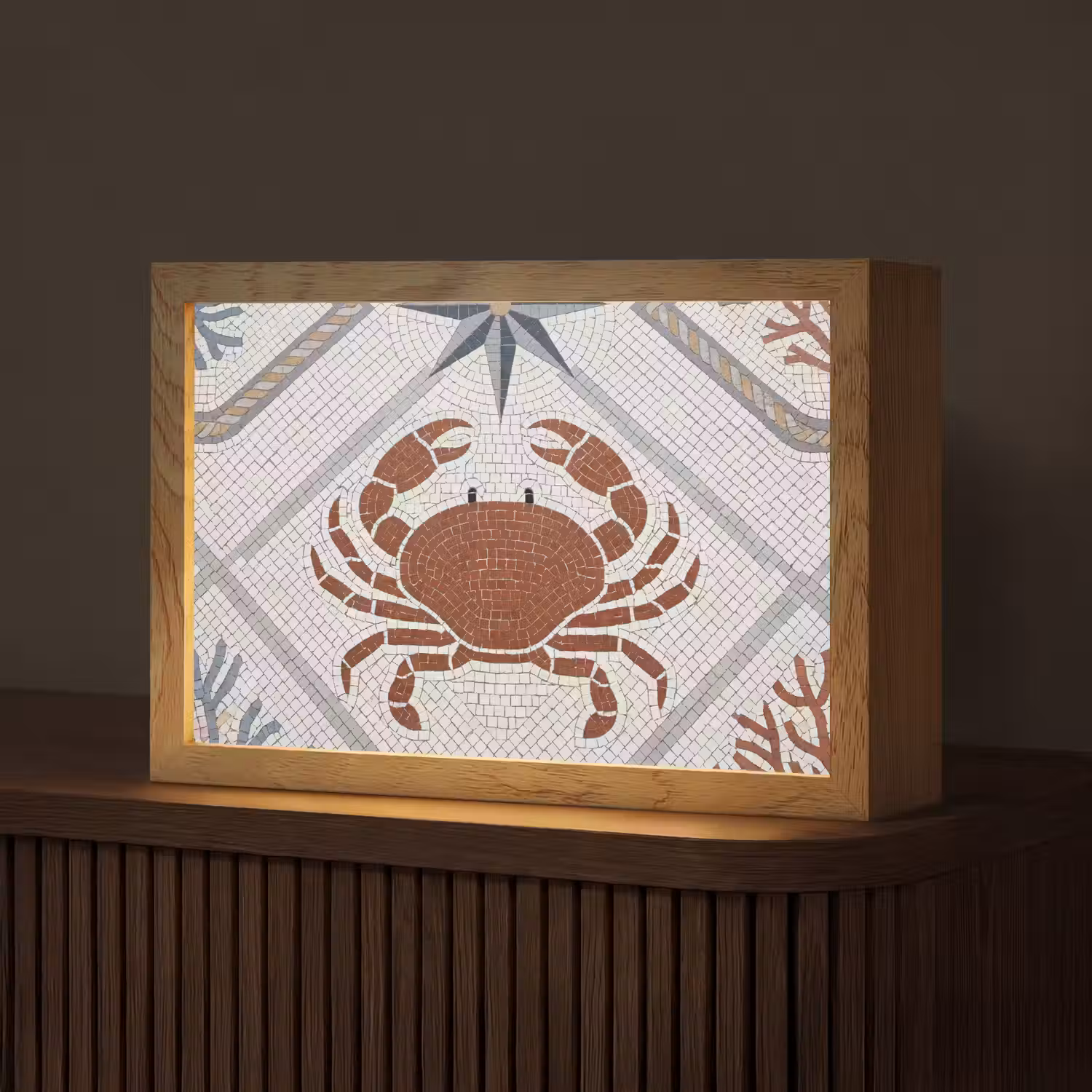 Dier - Mozaïek - Zee - Klassiek - Bruin Light Box met kabel (Tafellamp) klein -z3d_website