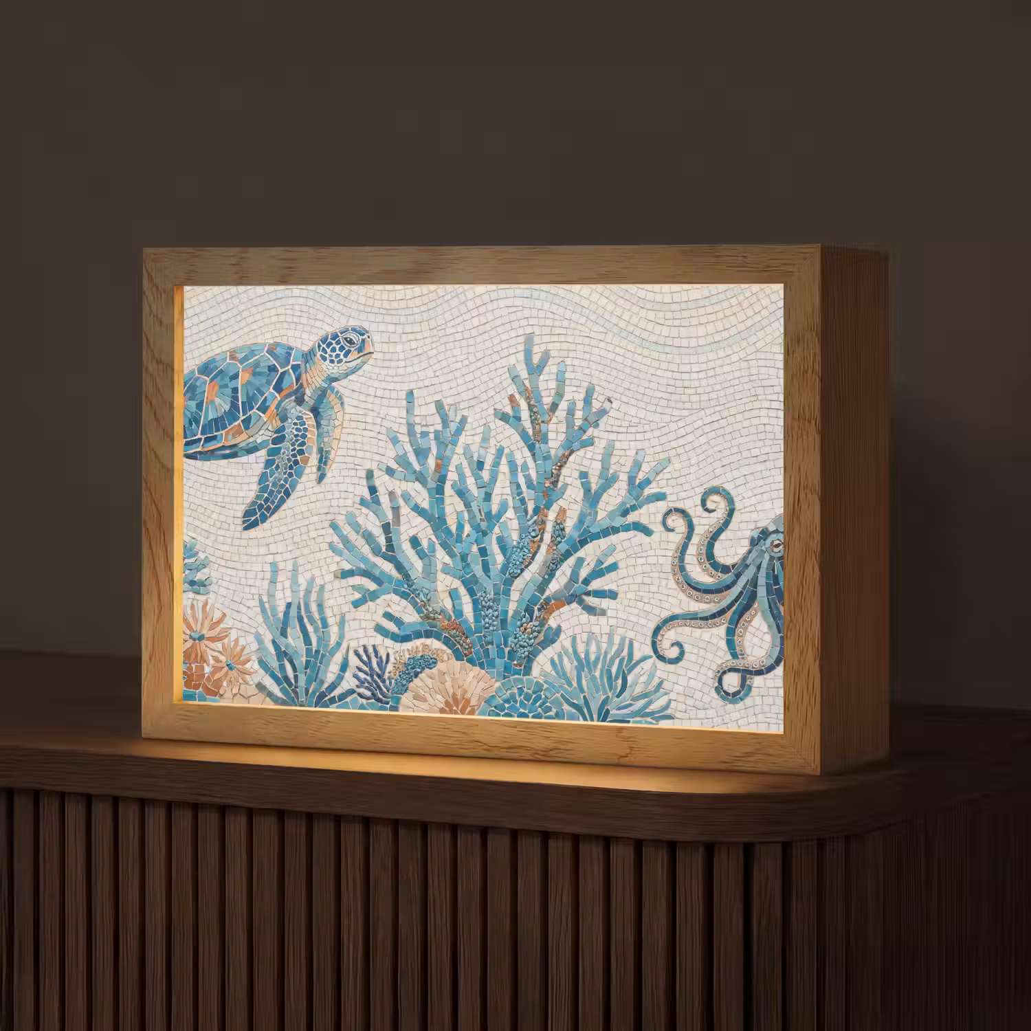 Dieren - Onderwater - Natuur - Mozaïek - Blauw Light Box met kabel (Tafellamp) klein -z3d_website