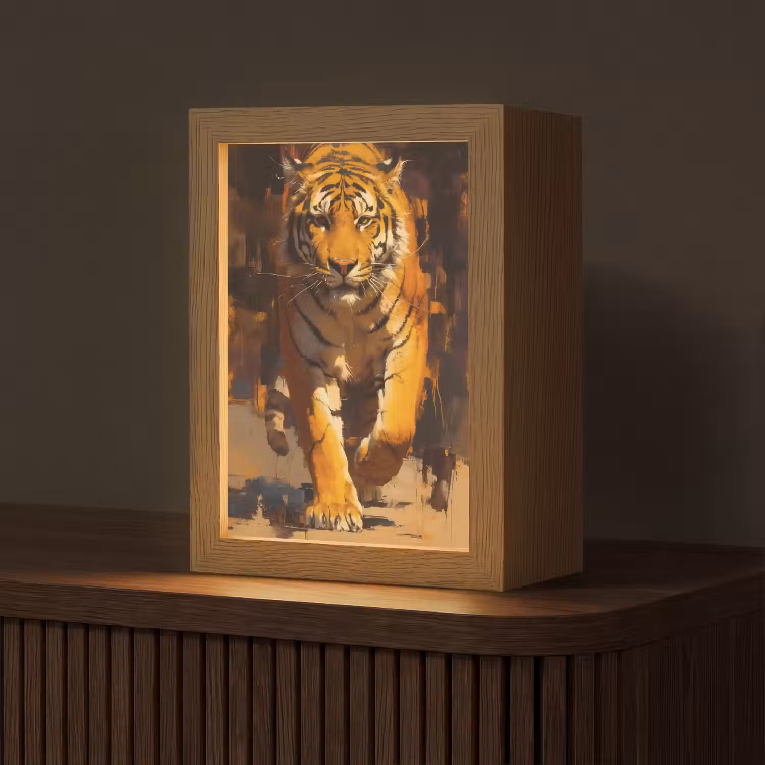 Tijger - Geschilderd - Oranje - Penseelstreken Light Box met kabel (Tafellamp) klein -z3d_website